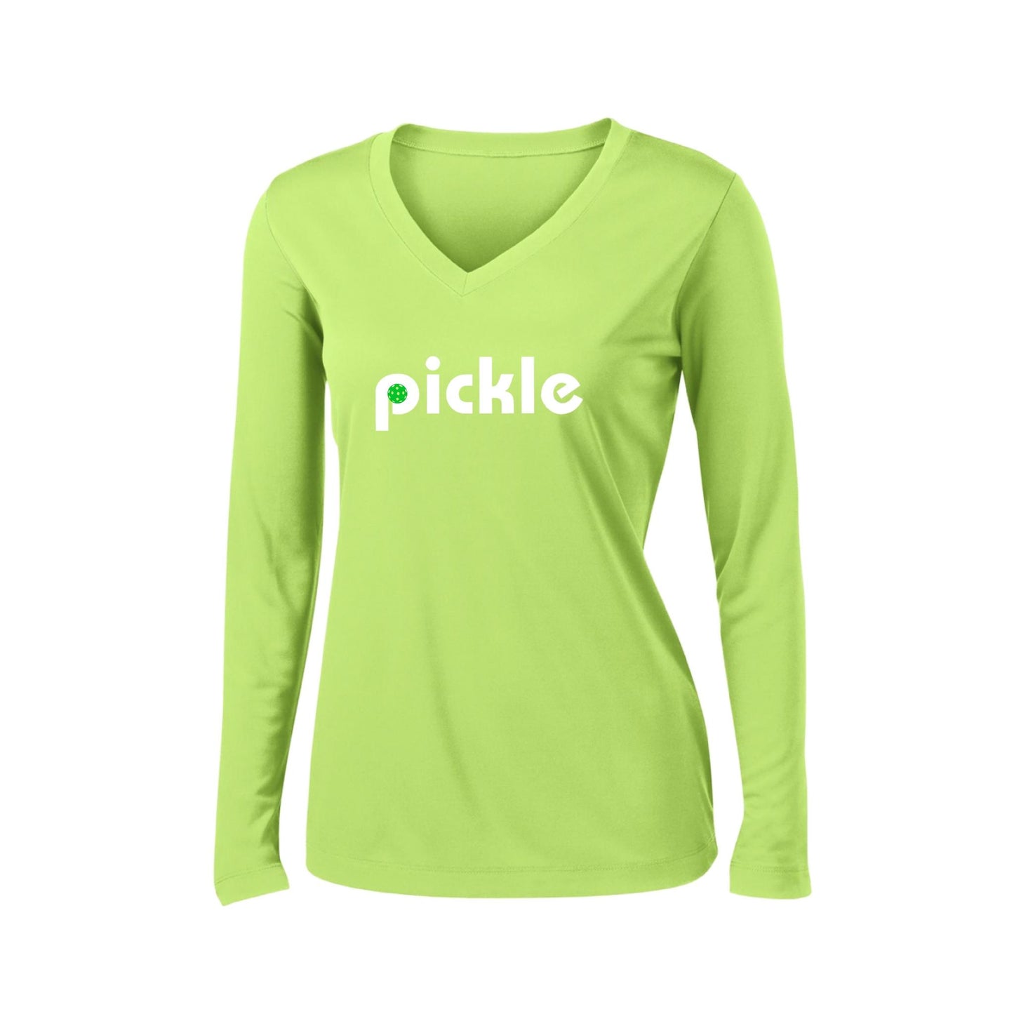 Pickle (Customizable) | Women's Long Sleeve V-Neck Pickleball Performance T-Shirts | 100% Polyester