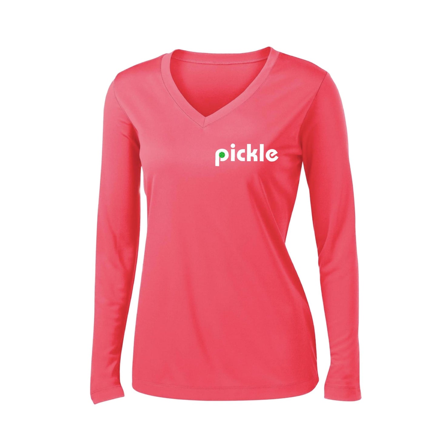 Pickle (Customizable) | Women's Long Sleeve V-Neck Pickleball Performance T-Shirts | 100% Polyester