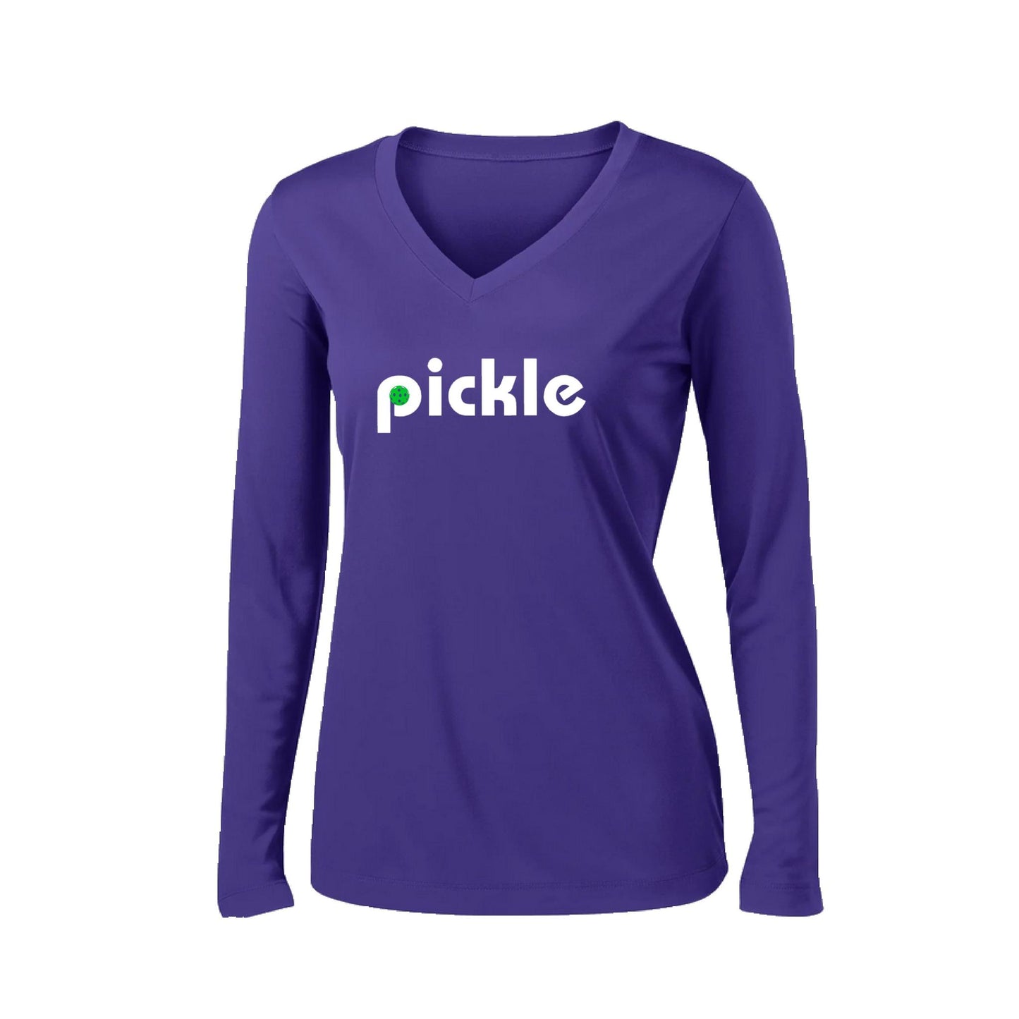 Pickle (Customizable) | Women's Long Sleeve V-Neck Pickleball Performance T-Shirts | 100% Polyester