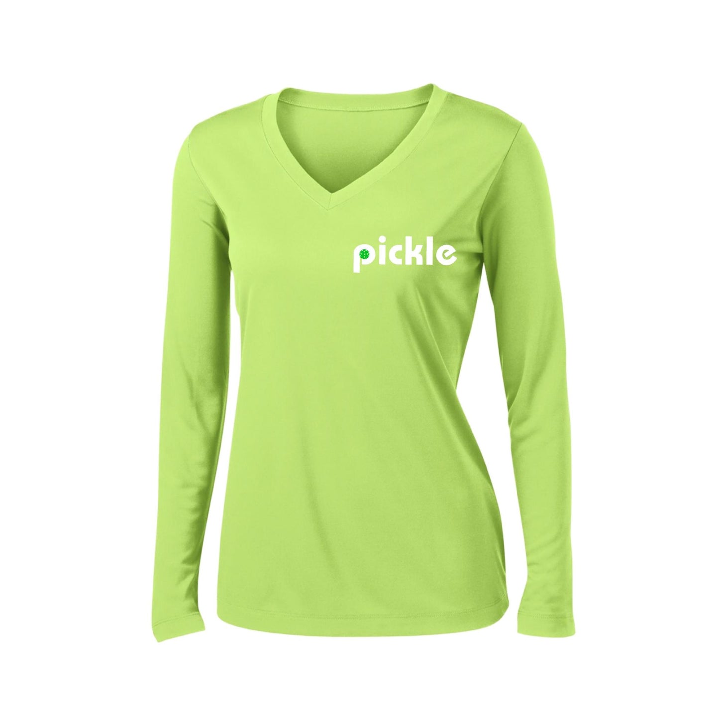 Pickle (Customizable) | Women's Long Sleeve V-Neck Pickleball Performance T-Shirts | 100% Polyester