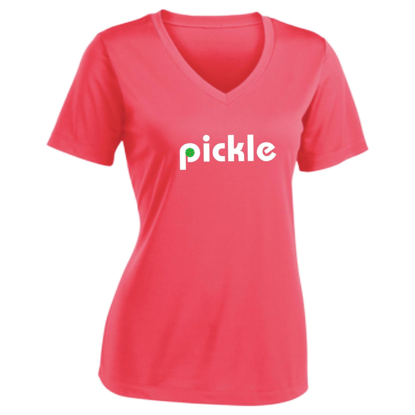 Pickle (Customizable) | Women's Short Sleeve V-Neck Pickleball Performance T-Shirts | 100% Polyester