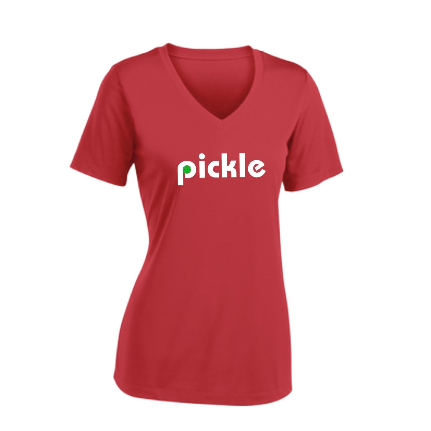 Pickle (Customizable) | Women's Short Sleeve V-Neck Pickleball Performance T-Shirts | 100% Polyester