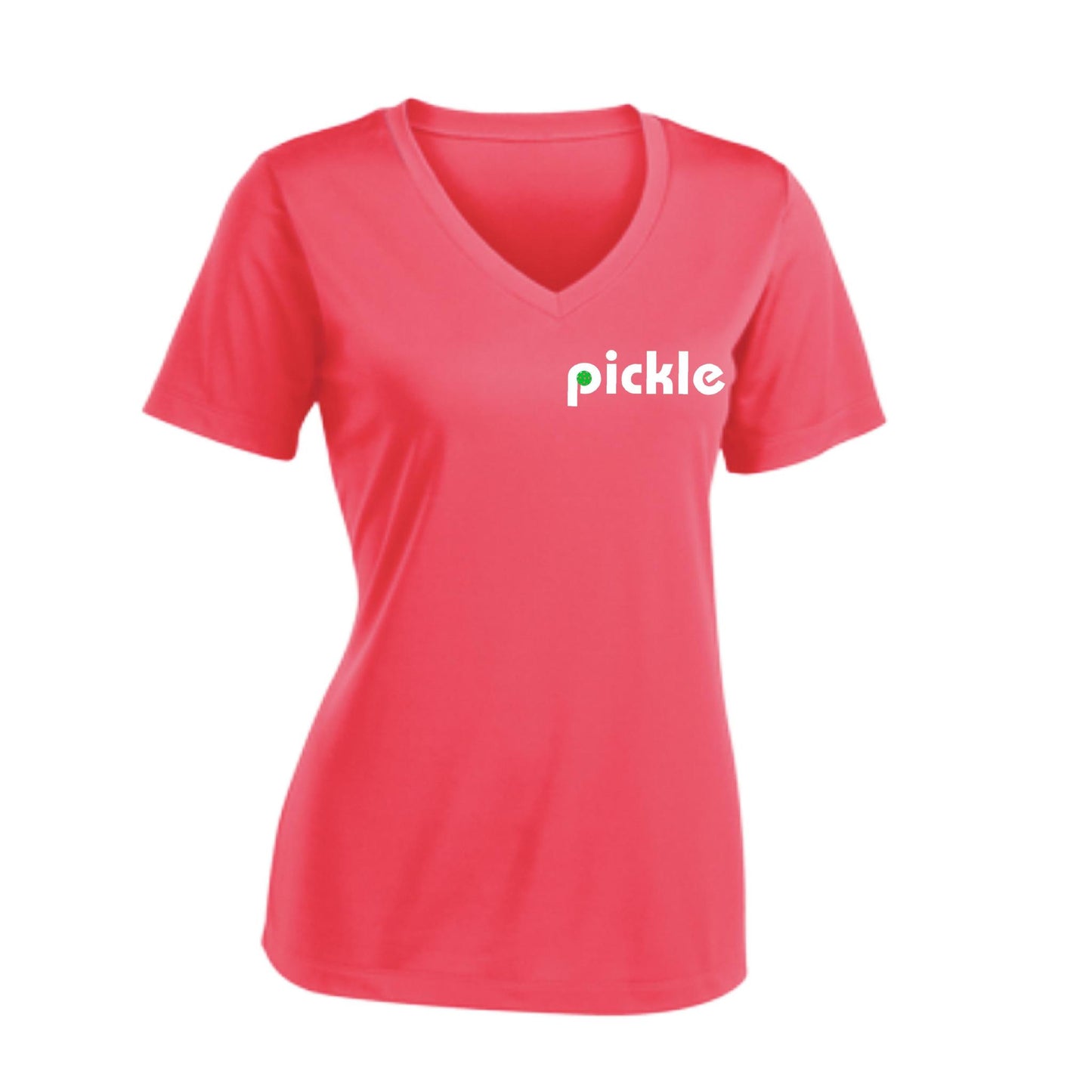 Pickle (Customizable) | Women's Short Sleeve V-Neck Pickleball Performance T-Shirts | 100% Polyester