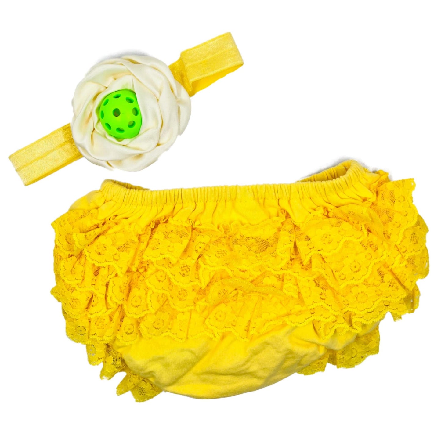 Pickleball Baby Headband And Yellow Bloomer Set | Infant Pickleball Gift