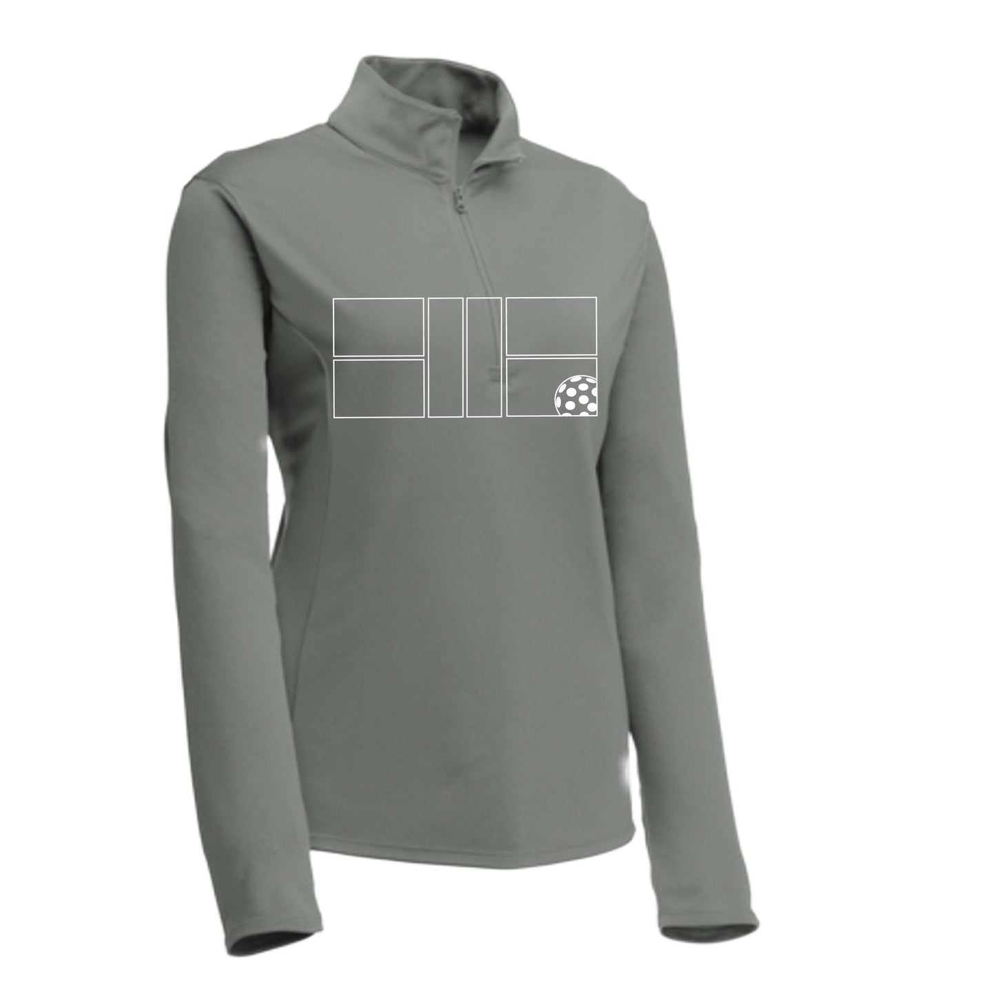 Pickleball Court (White) Customizable | Women’s 1/4 Zip Pullover Athletic Performance Shirt | 100% Polyester