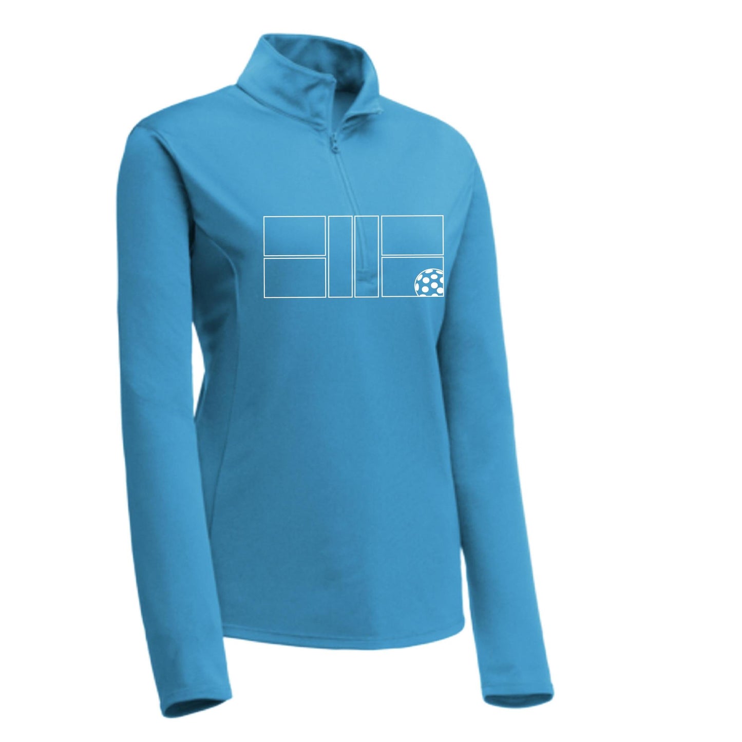 Pickleball Court (White) Customizable | Women’s 1/4 Zip Pullover Athletic Performance Shirt | 100% Polyester