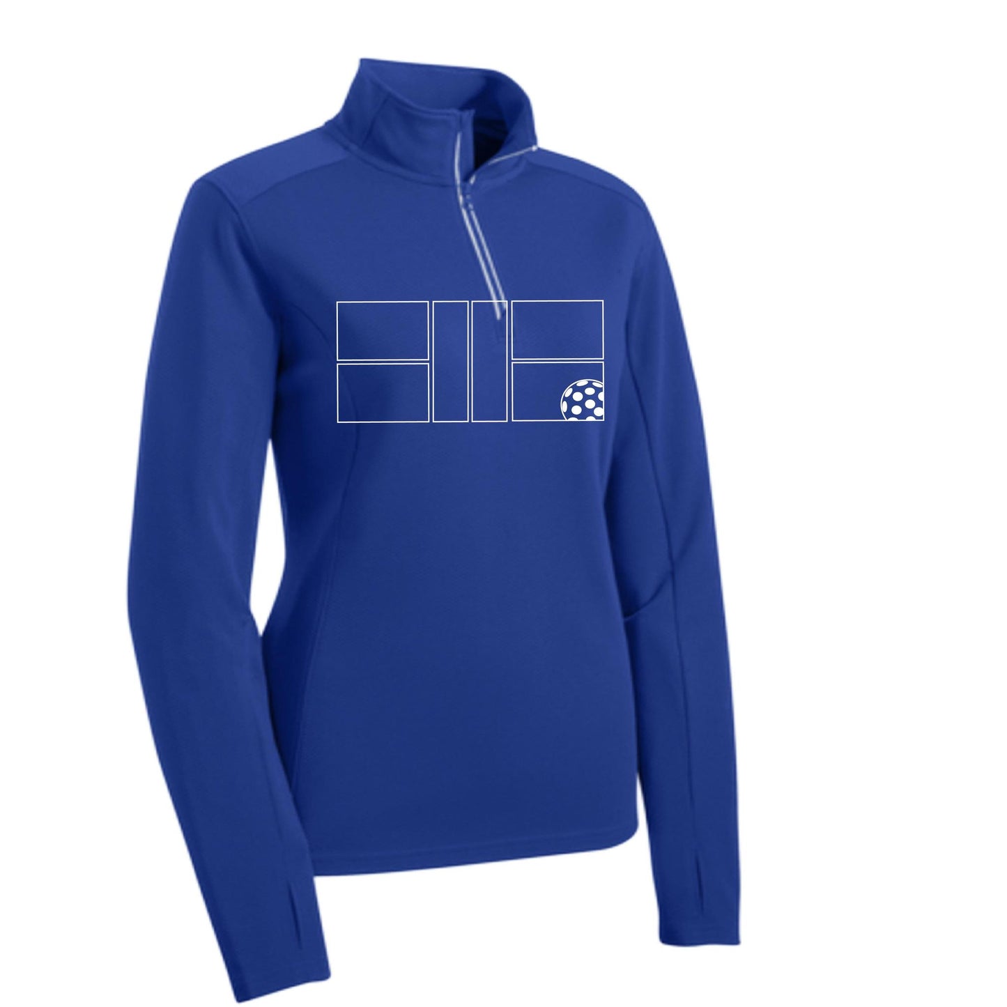 Pickleball Court (White) Customizable | Women’s 1/4 Zip Pullover Athletic Performance Shirt | 100% Polyester