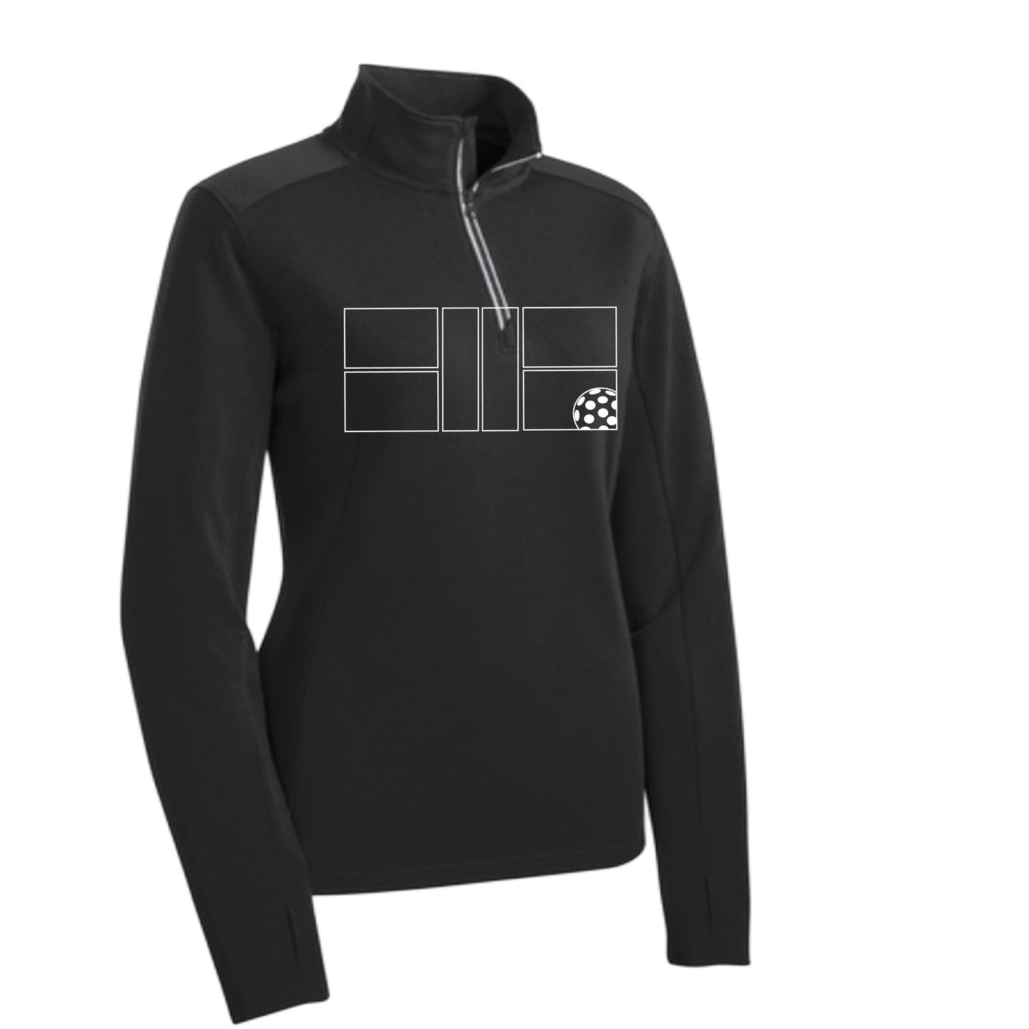 Pickleball Court (White) Customizable | Women’s 1/4 Zip Pullover Athletic Performance Shirt | 100% Polyester