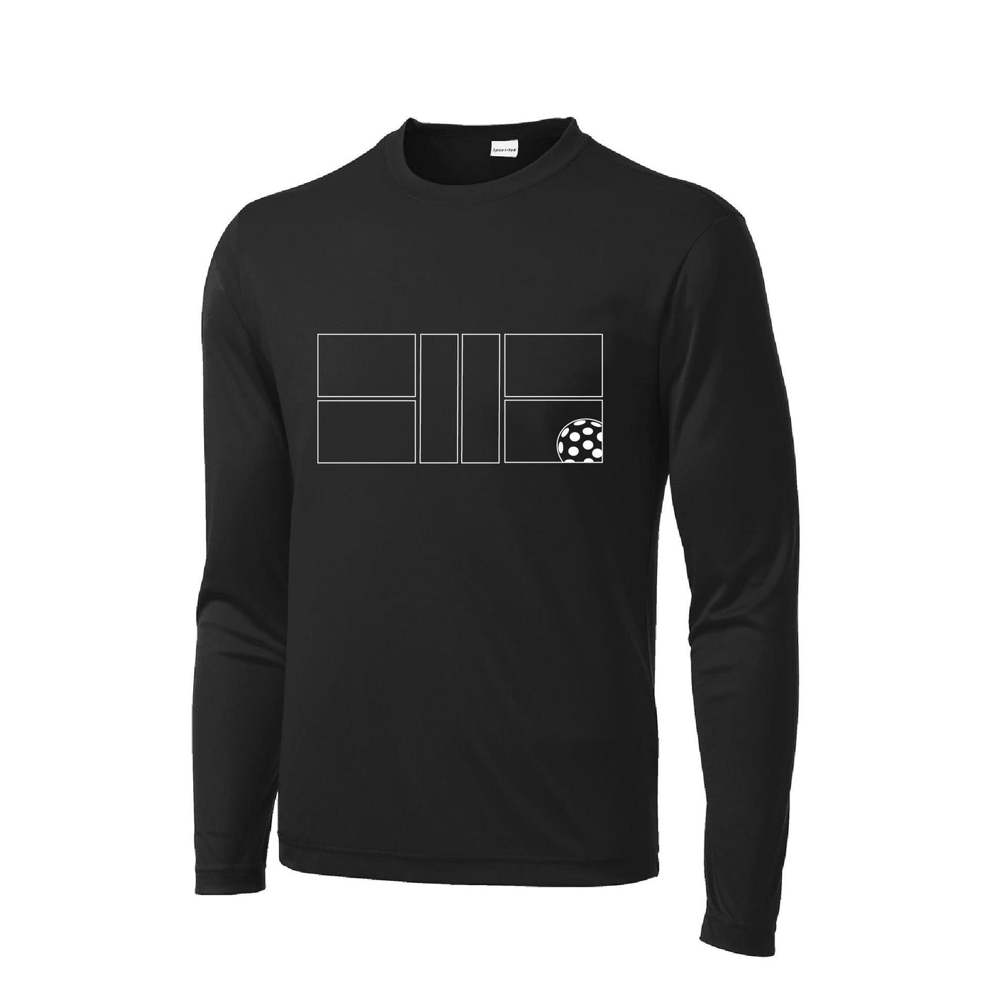 Pickleball Court (White) | Men's Long Sleeve Athletic Performance T-Shirt | 100% Polyester