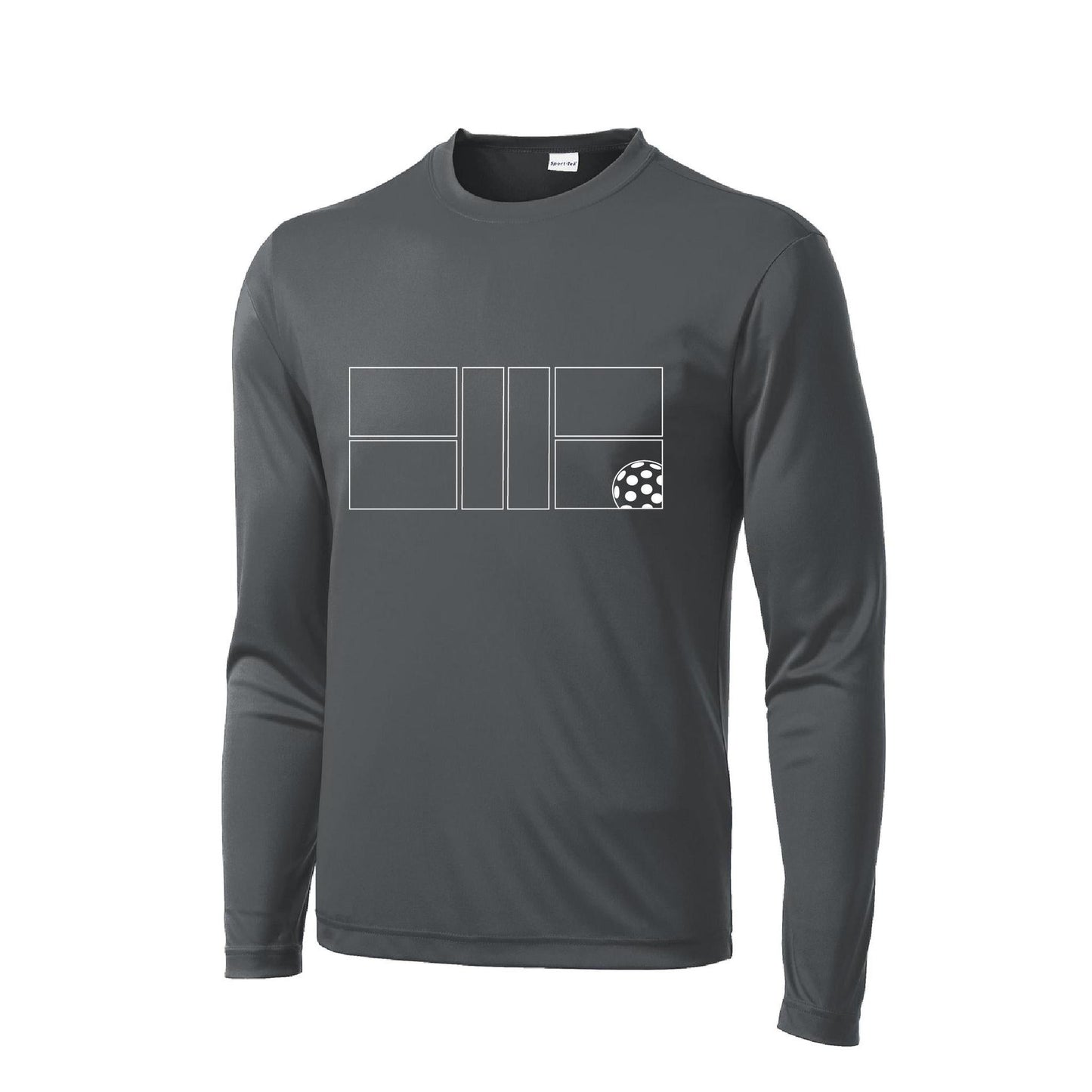 Pickleball Court (White) | Men's Long Sleeve Athletic Performance T-Shirt | 100% Polyester
