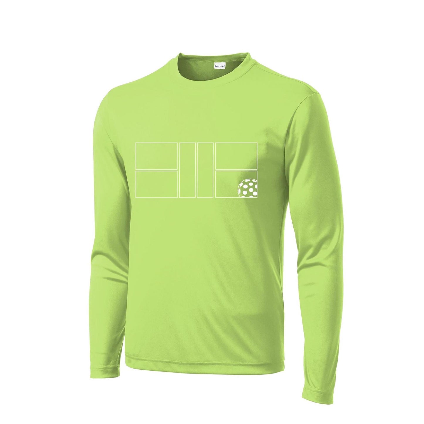 Pickleball Court (White) | Men's Long Sleeve Athletic Performance T-Shirt | 100% Polyester