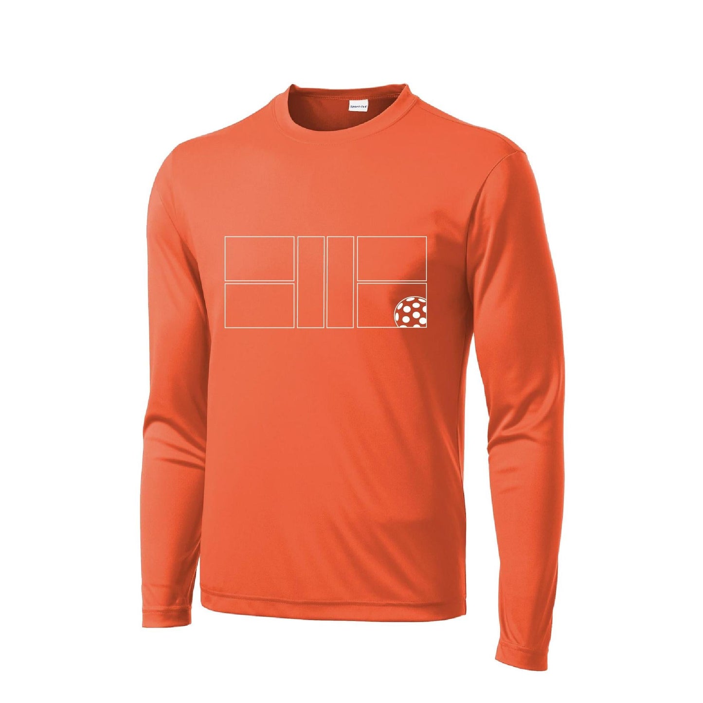 Pickleball Court (White) | Men's Long Sleeve Athletic Performance T-Shirt | 100% Polyester