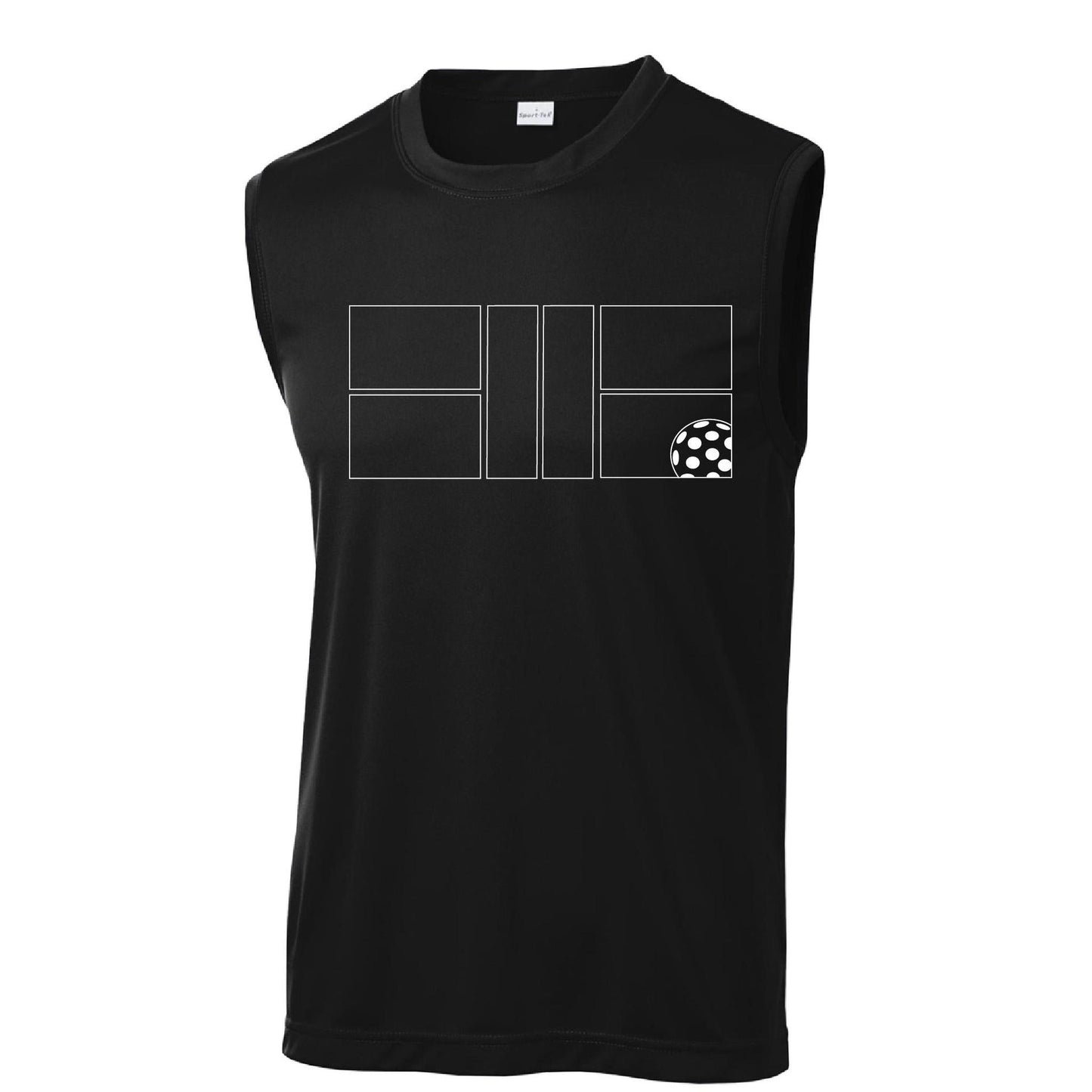 Pickleball Court (White) | Men's Sleeveless Athletic Performance T-Shirt | 100% Polyester