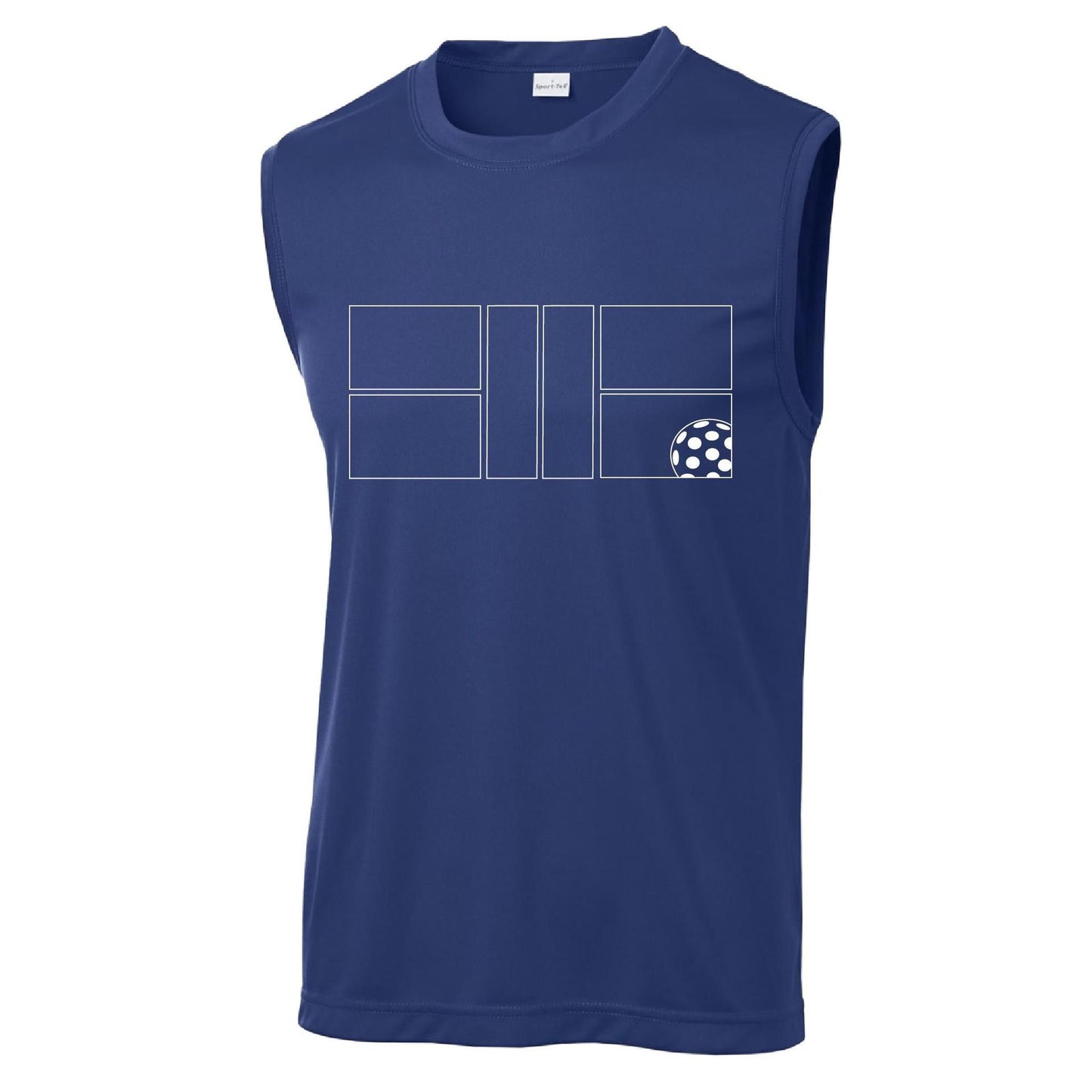 Pickleball Court (White) | Men's Sleeveless Athletic Performance T-Shirt | 100% Polyester