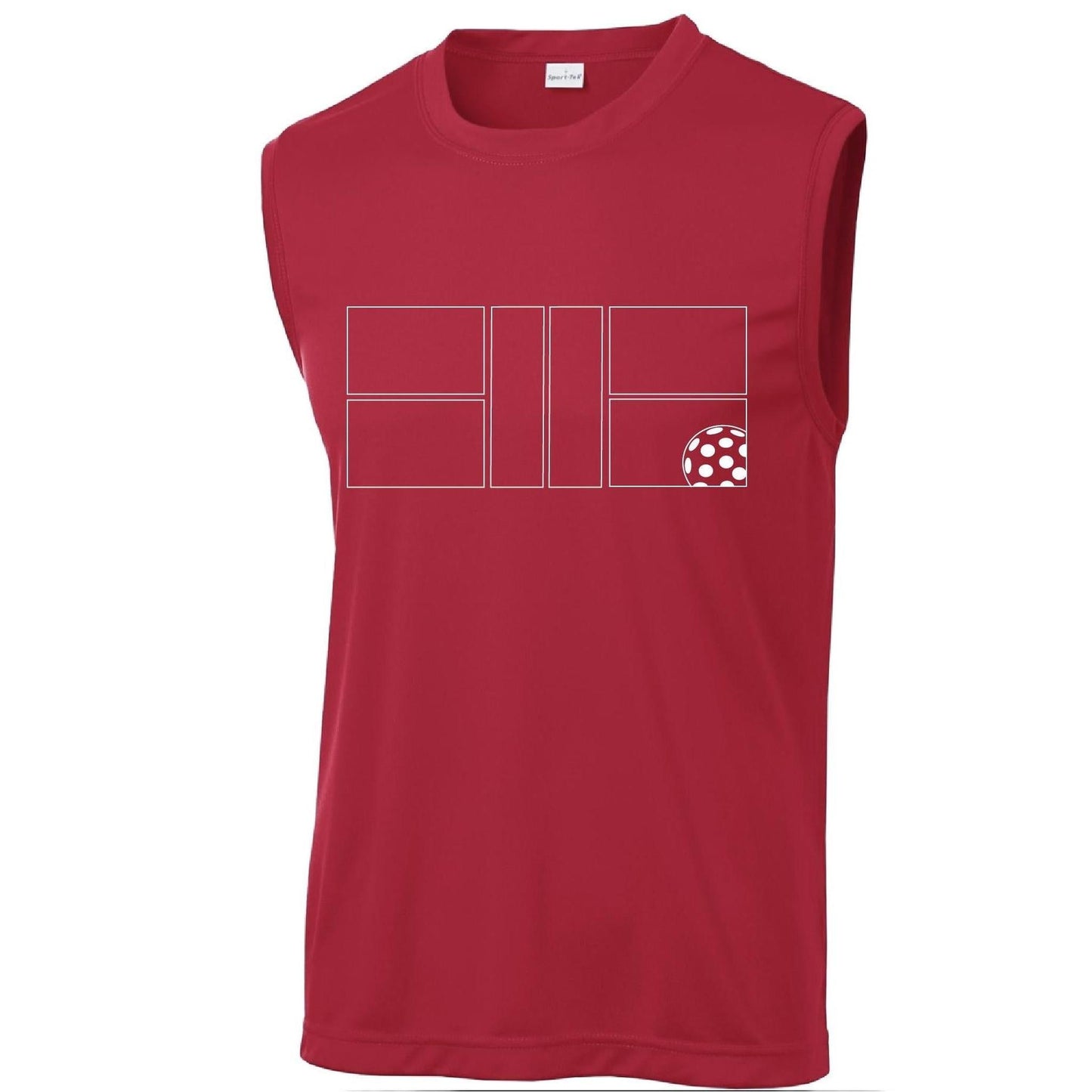Pickleball Court (White) | Men's Sleeveless Athletic Performance T-Shirt | 100% Polyester