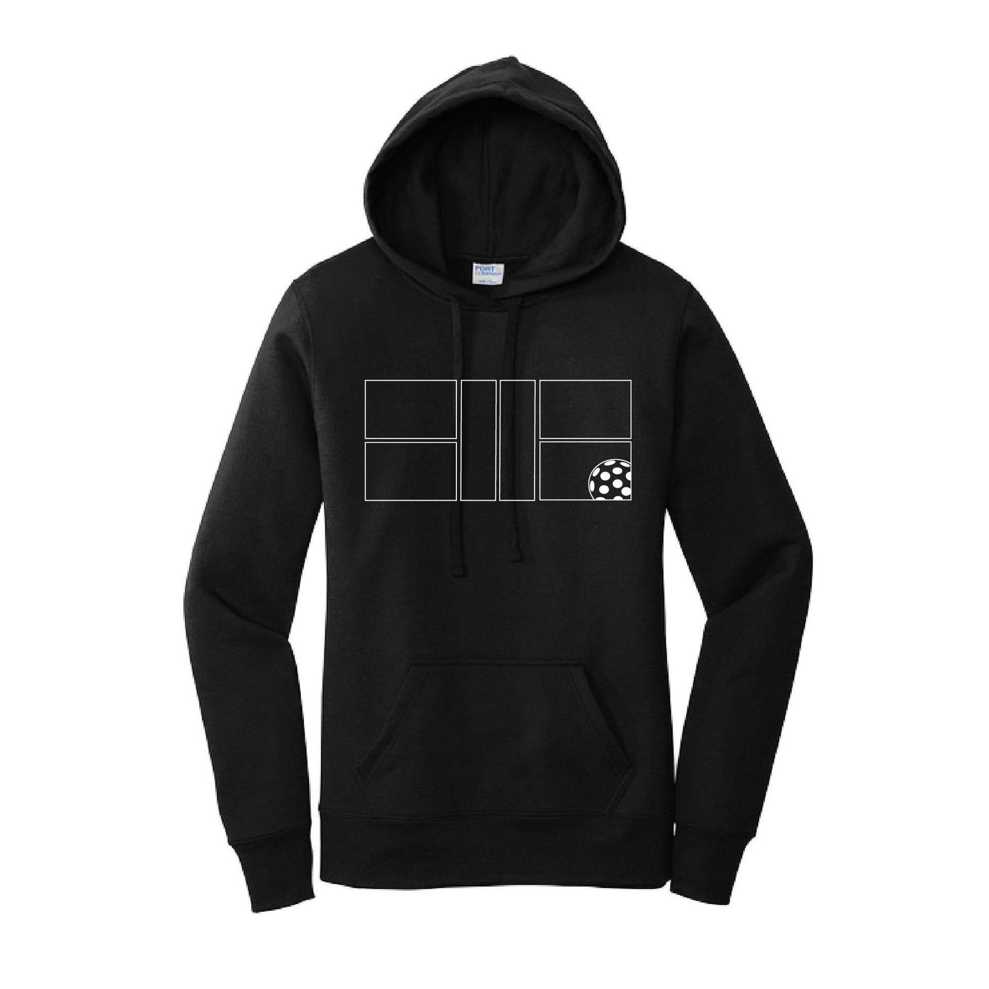 Pickleball Court (White) | Women’s Fitted Hoodie Pickleball Sweatshirt | 50% Cotton 50% Poly Fleece