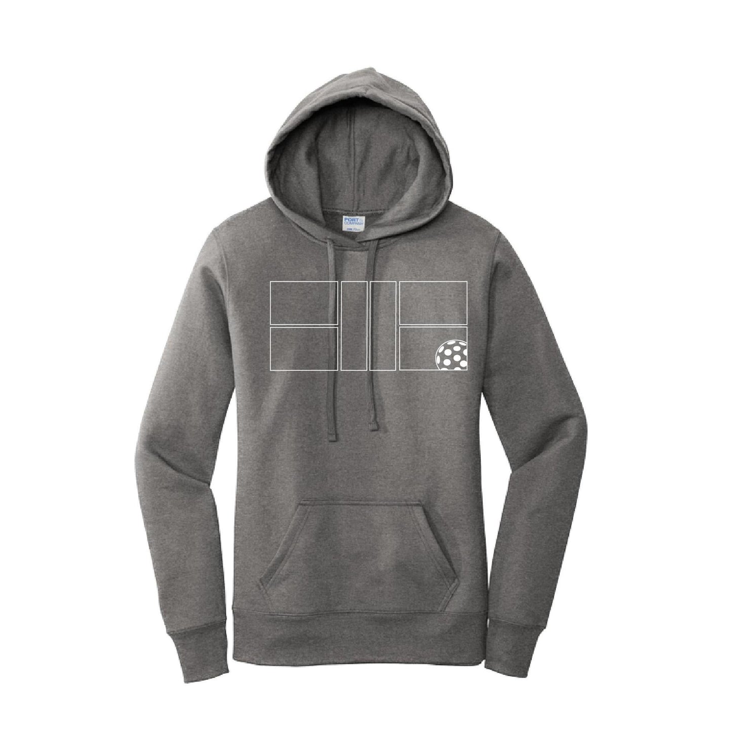 Pickleball Court (White) | Women’s Fitted Hoodie Pickleball Sweatshirt | 50% Cotton 50% Poly Fleece