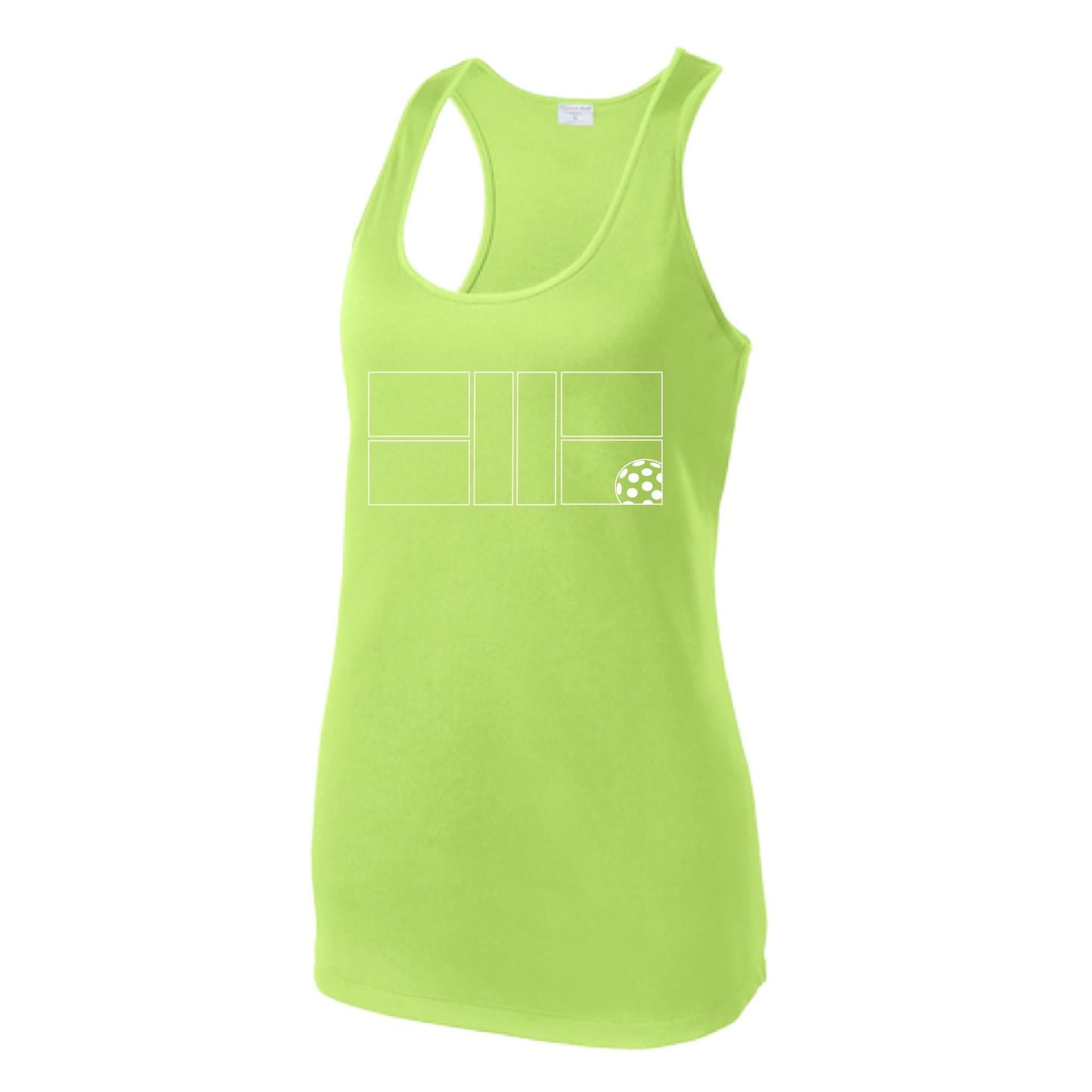 Pickleball Court (White) | Women's Racerback Pickleball Performance Tank | 100% Polyester