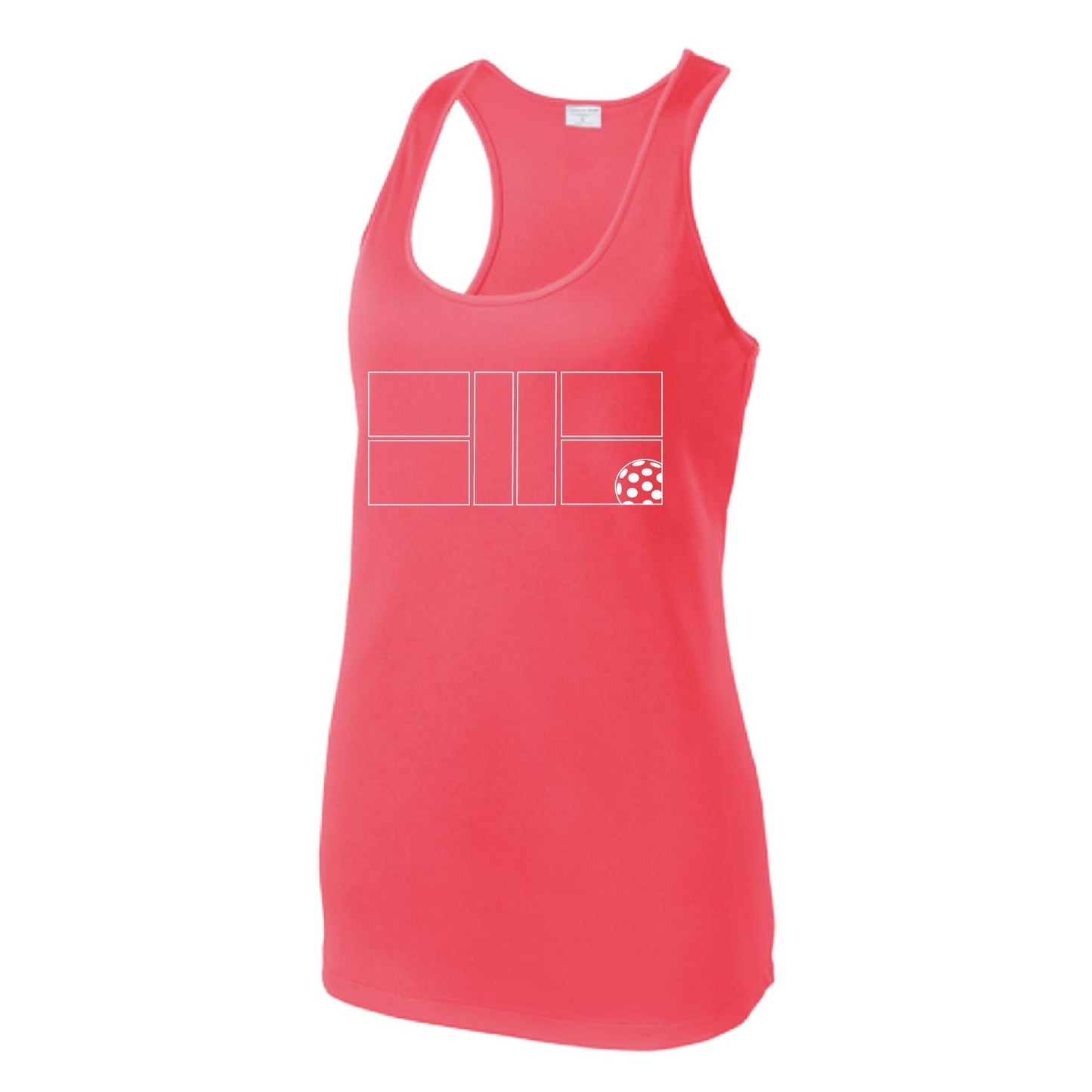 Pickleball Court (White) | Women's Racerback Pickleball Performance Tank | 100% Polyester
