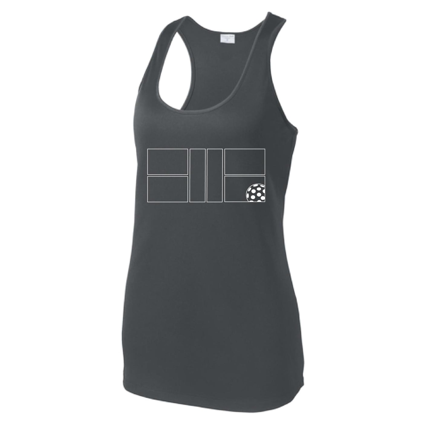 Pickleball Court (White) | Women's Racerback Pickleball Performance Tank | 100% Polyester