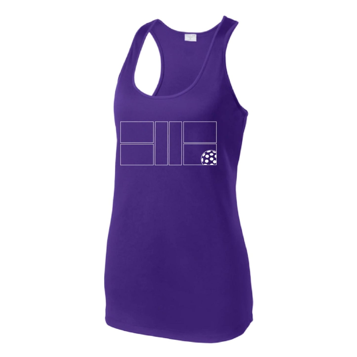 Pickleball Court (White) | Women's Racerback Pickleball Performance Tank | 100% Polyester