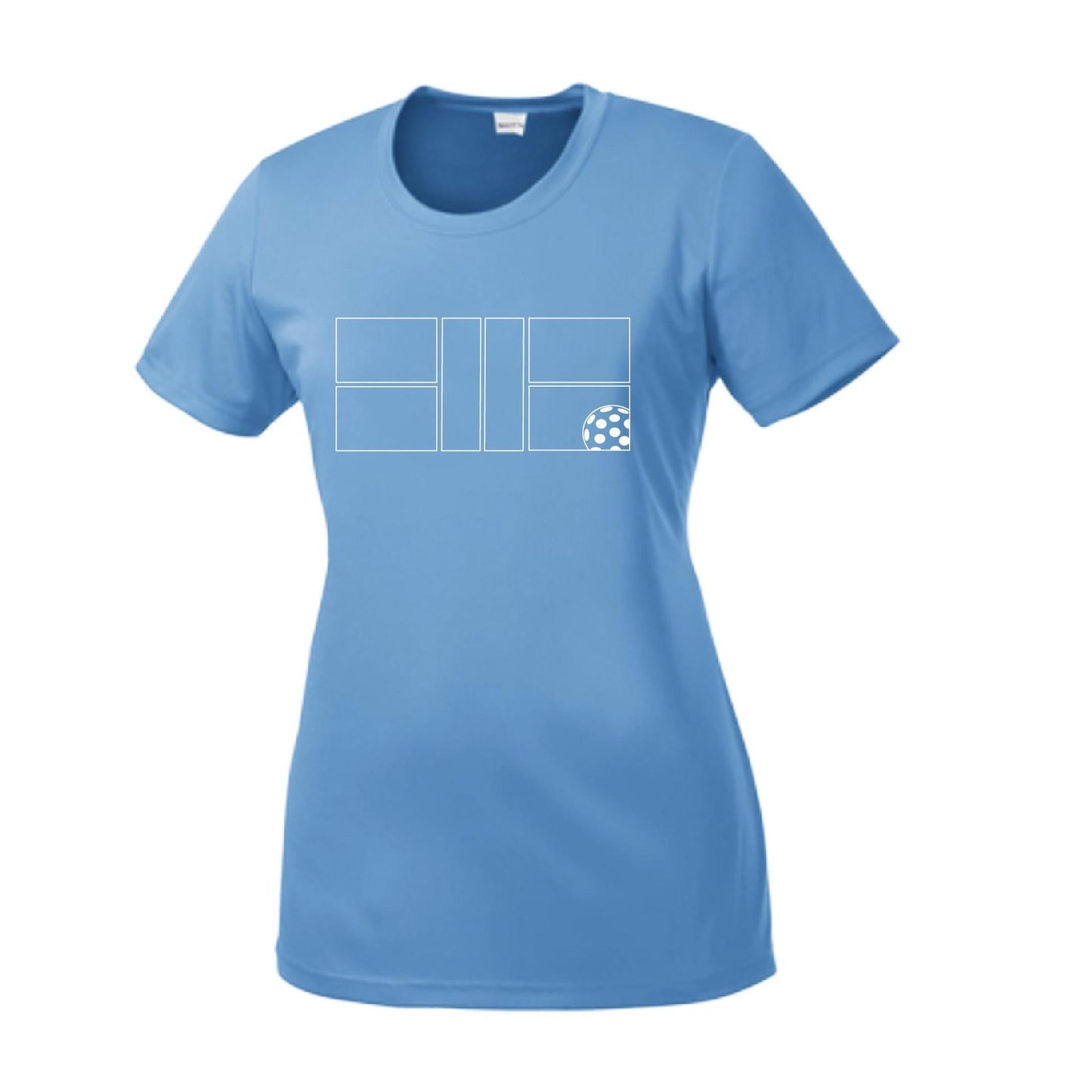 Pickleball Court (White) | Women’s Short Sleeve Crewneck Pickleball Performance T-Shirts | 100% Polyester