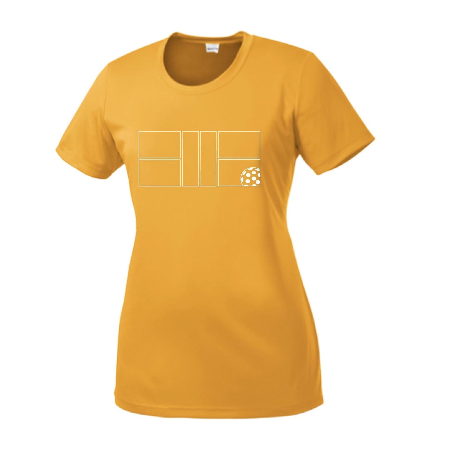 Pickleball Court (White) | Women’s Short Sleeve Crewneck Pickleball Performance T-Shirts | 100% Polyester