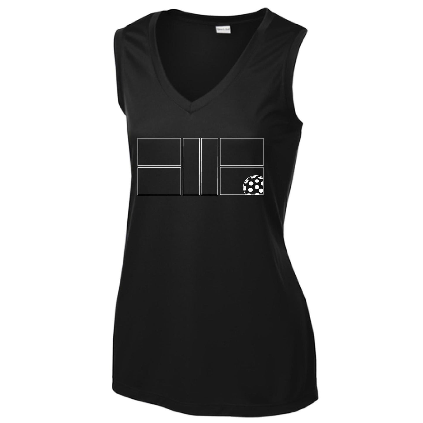 Pickleball Court (White) | Women’s Sleeveless Athletic Performance T-Shirt | 100% Polyester