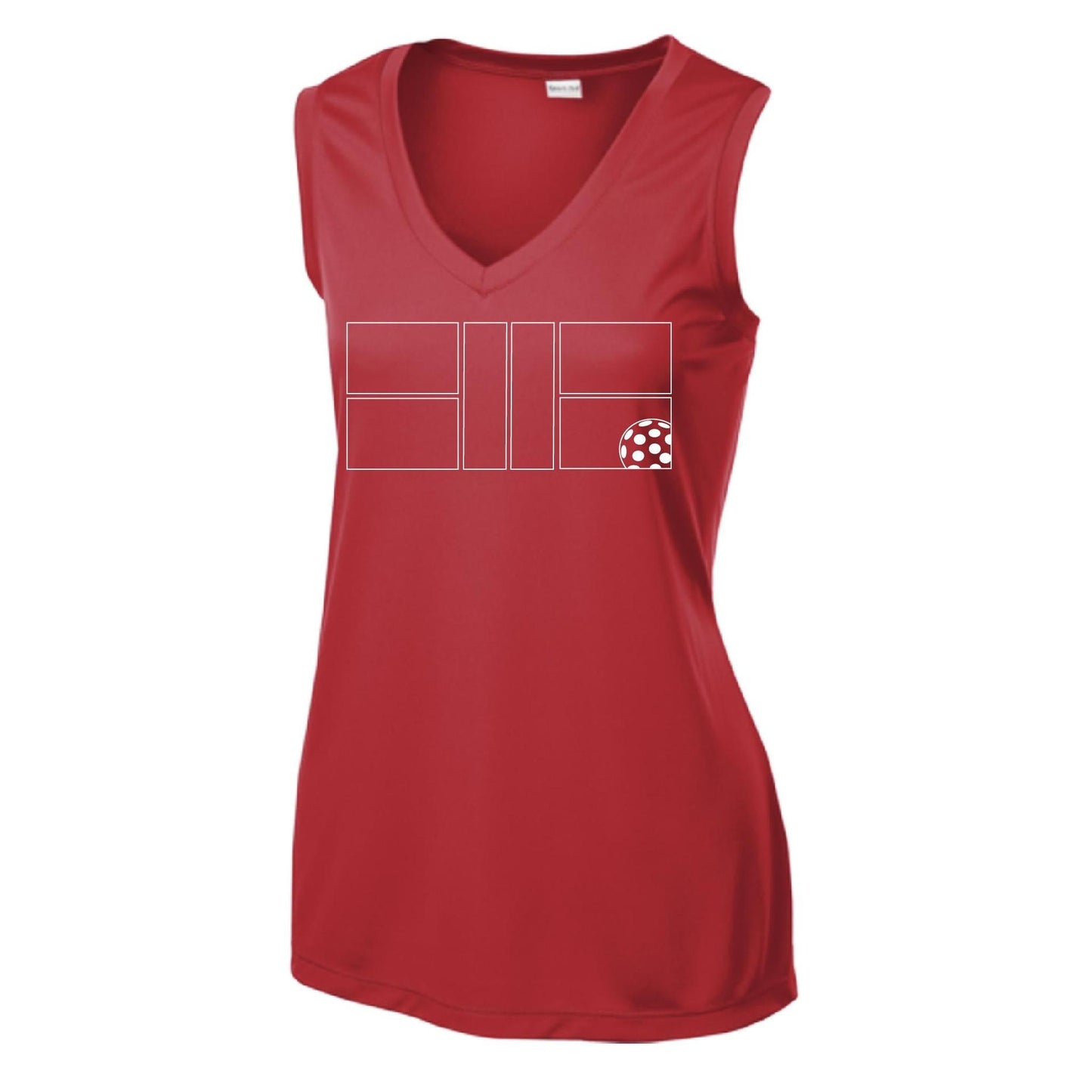 Pickleball Court (White) | Women’s Sleeveless Athletic Performance T-Shirt | 100% Polyester
