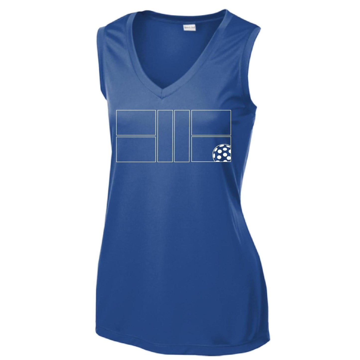 Pickleball Court (White) | Women’s Sleeveless Athletic Performance T-Shirt | 100% Polyester