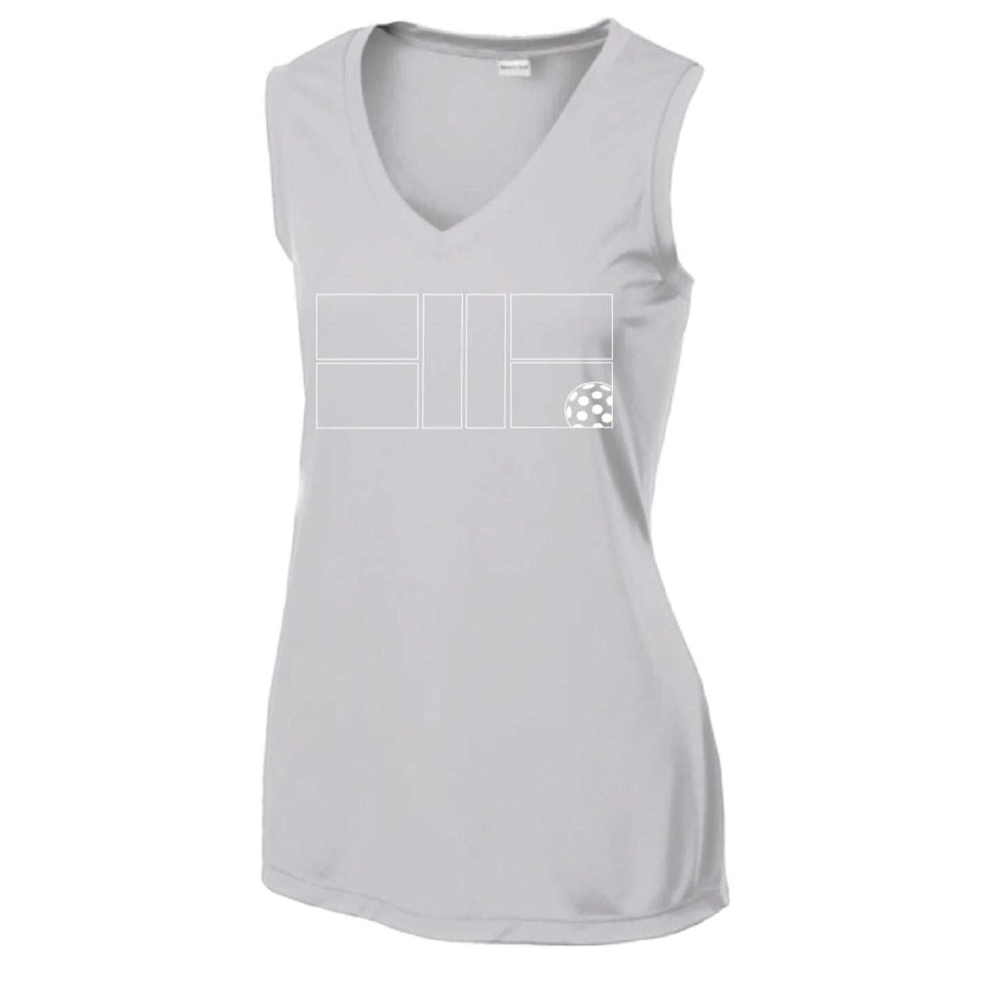 Pickleball Court (White) | Women’s Sleeveless Athletic Performance T-Shirt | 100% Polyester