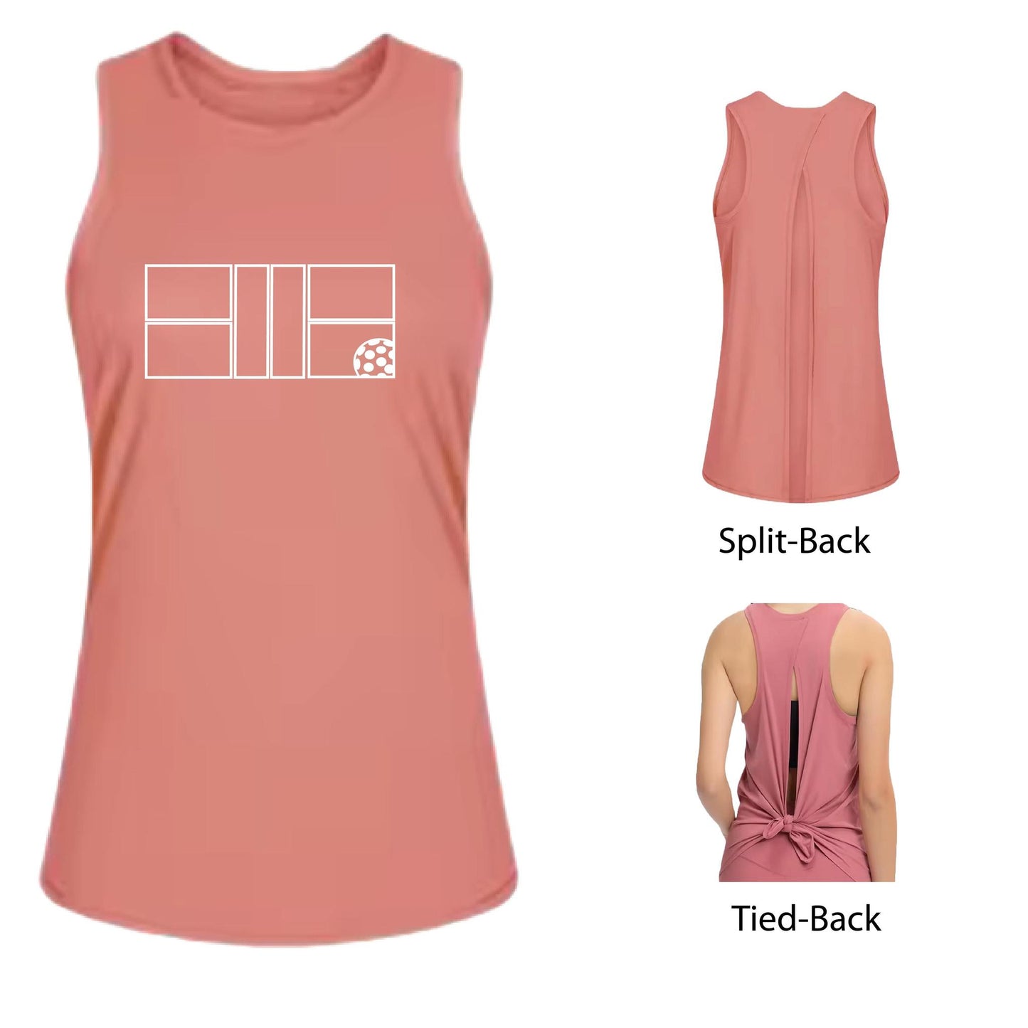 Pickleball Court (White) | Women's Split Back or Tied Back Pickleball Tank | 80/20 Nylon Spandex Mix