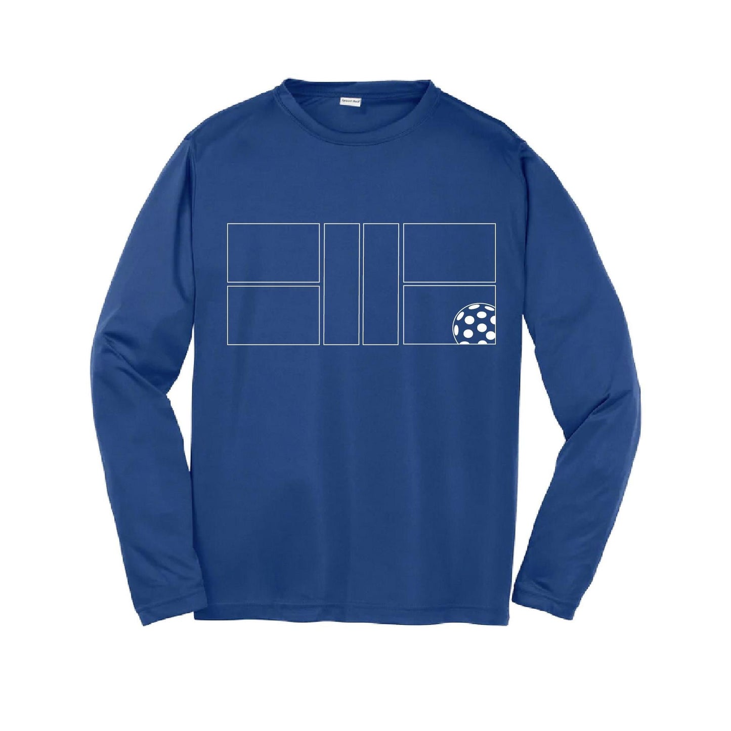 Pickleball Court (White) | Youth Long Sleeve Pickleball Performance T-Shirts | 100% Polyester
