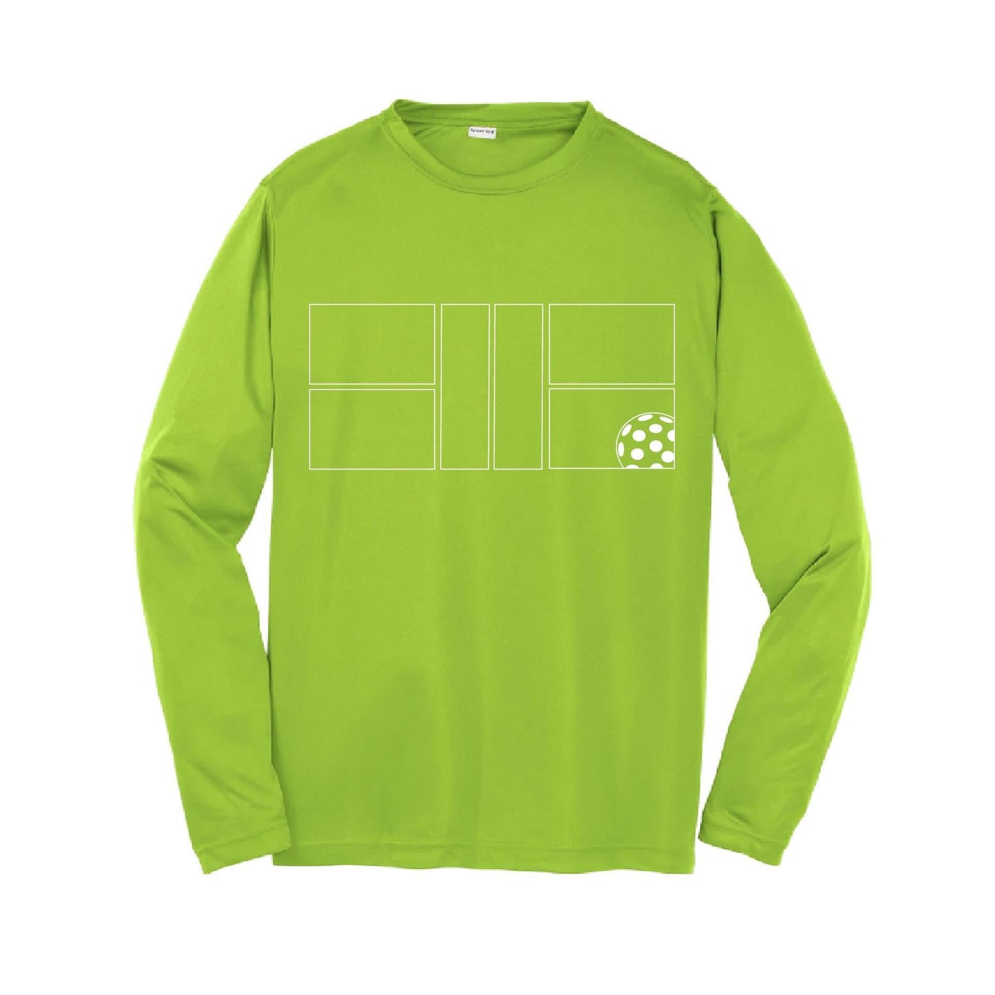 Pickleball Court (White) | Youth Long Sleeve Pickleball Performance T-Shirts | 100% Polyester