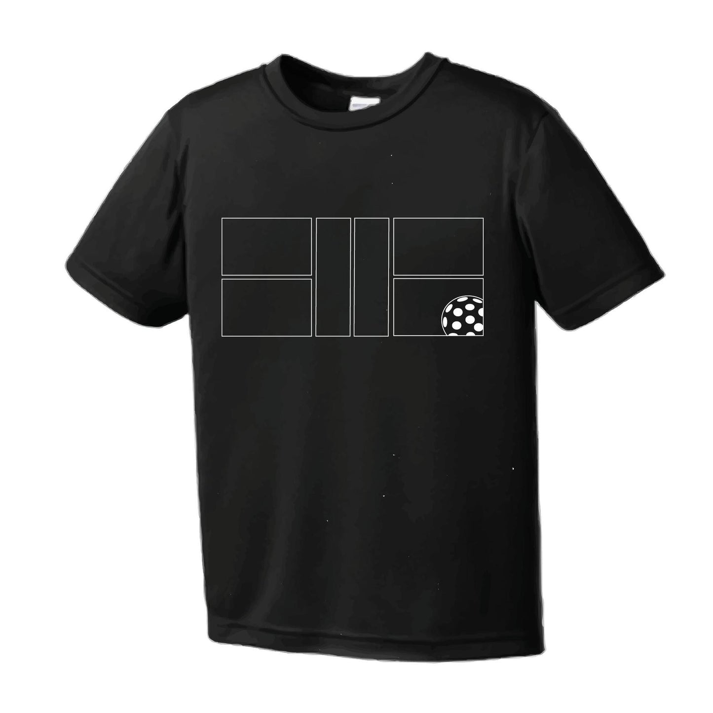 Pickleball Court (White) | Youth Short Sleeve Pickleball Performance T-Shirts | 100% Polyester