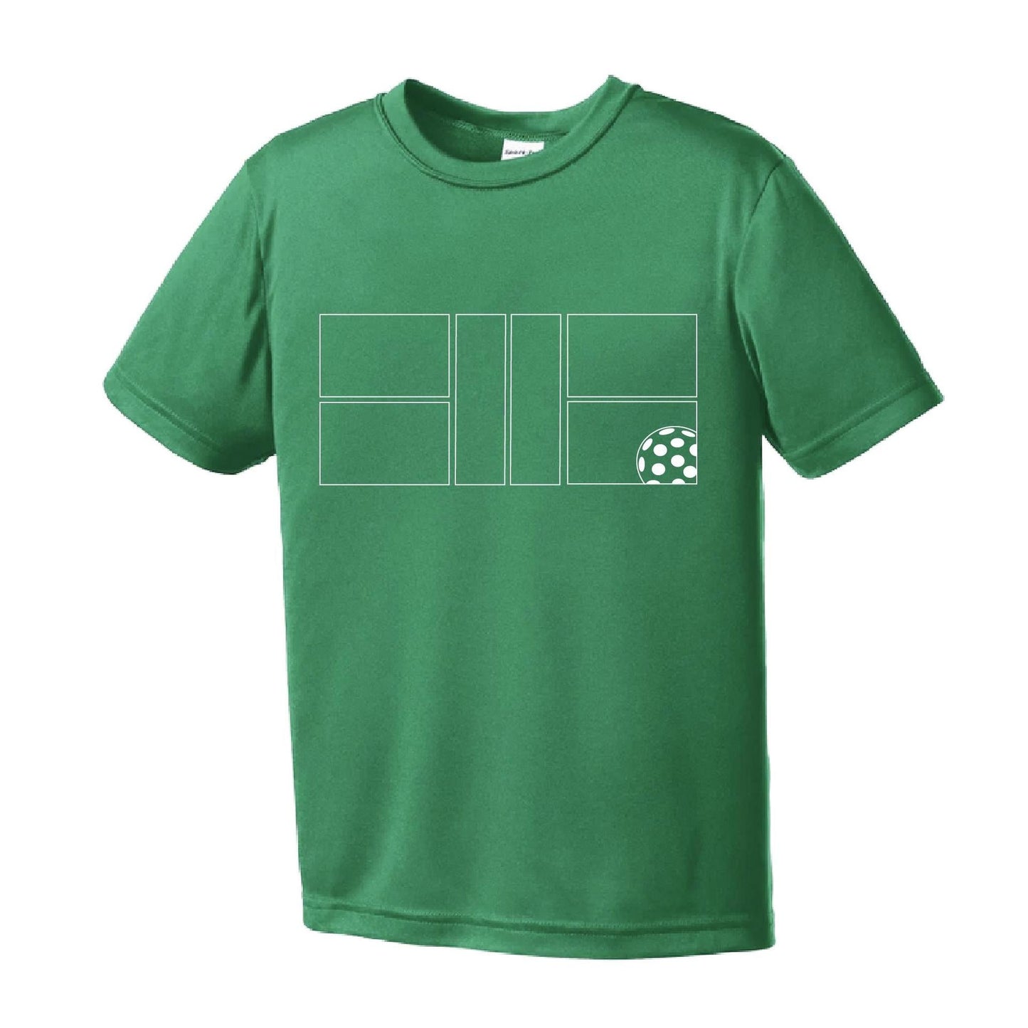 Pickleball Court (White) | Youth Short Sleeve Pickleball Performance T-Shirts | 100% Polyester