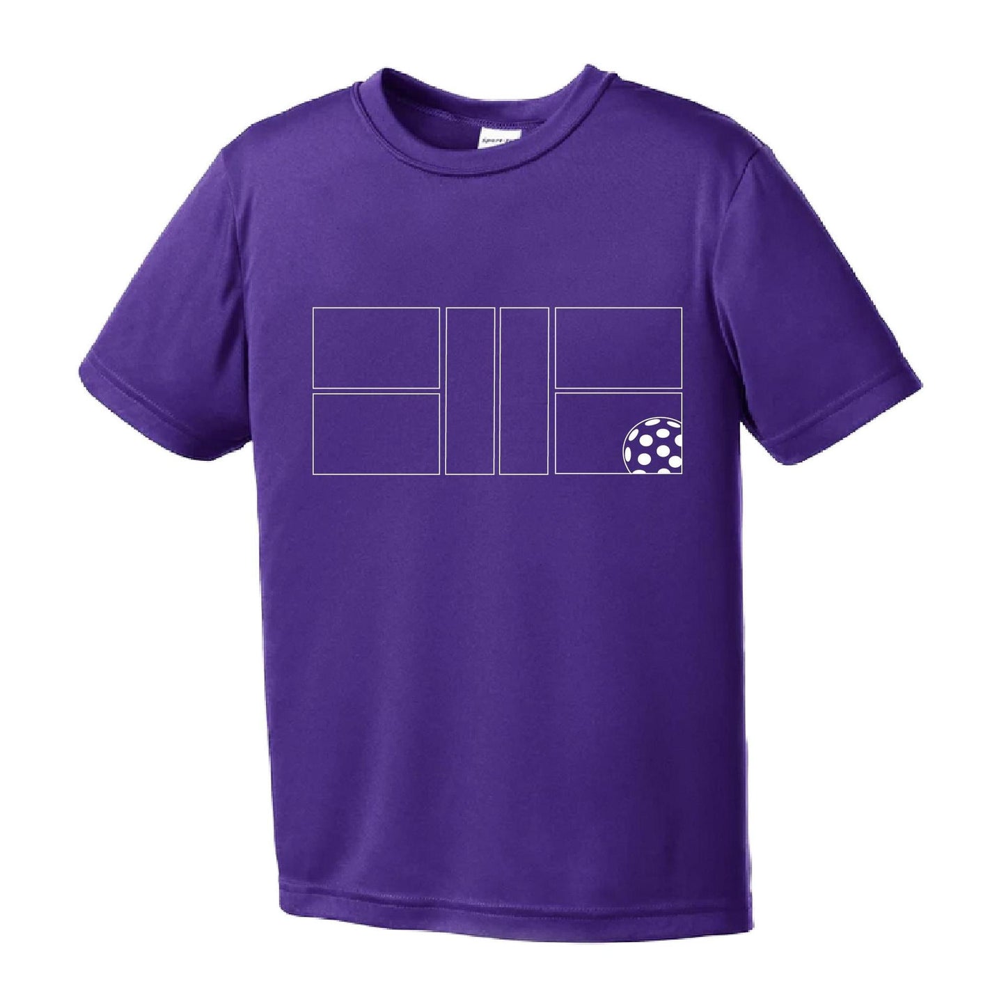 Pickleball Court (White) | Youth Short Sleeve Pickleball Performance T-Shirts | 100% Polyester