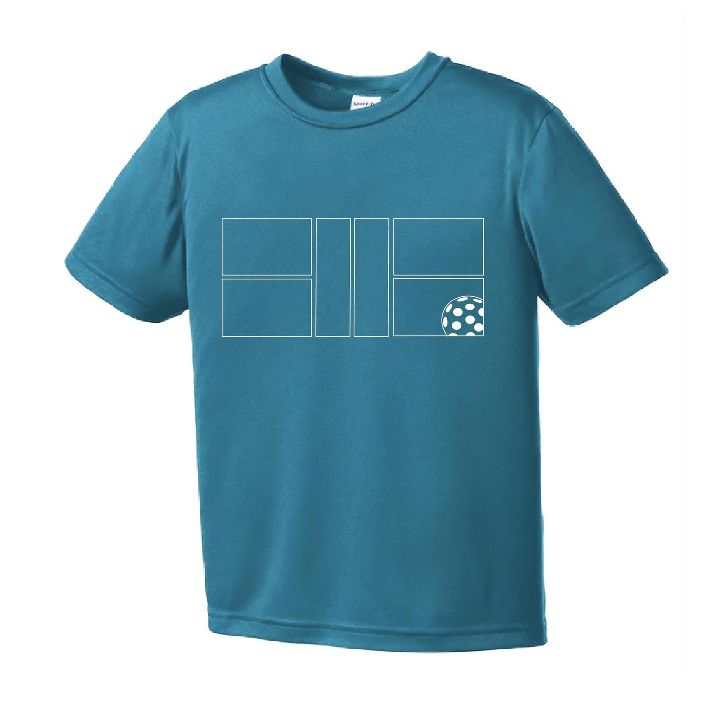 Pickleball Court (White) | Youth Short Sleeve Pickleball Performance T-Shirts | 100% Polyester