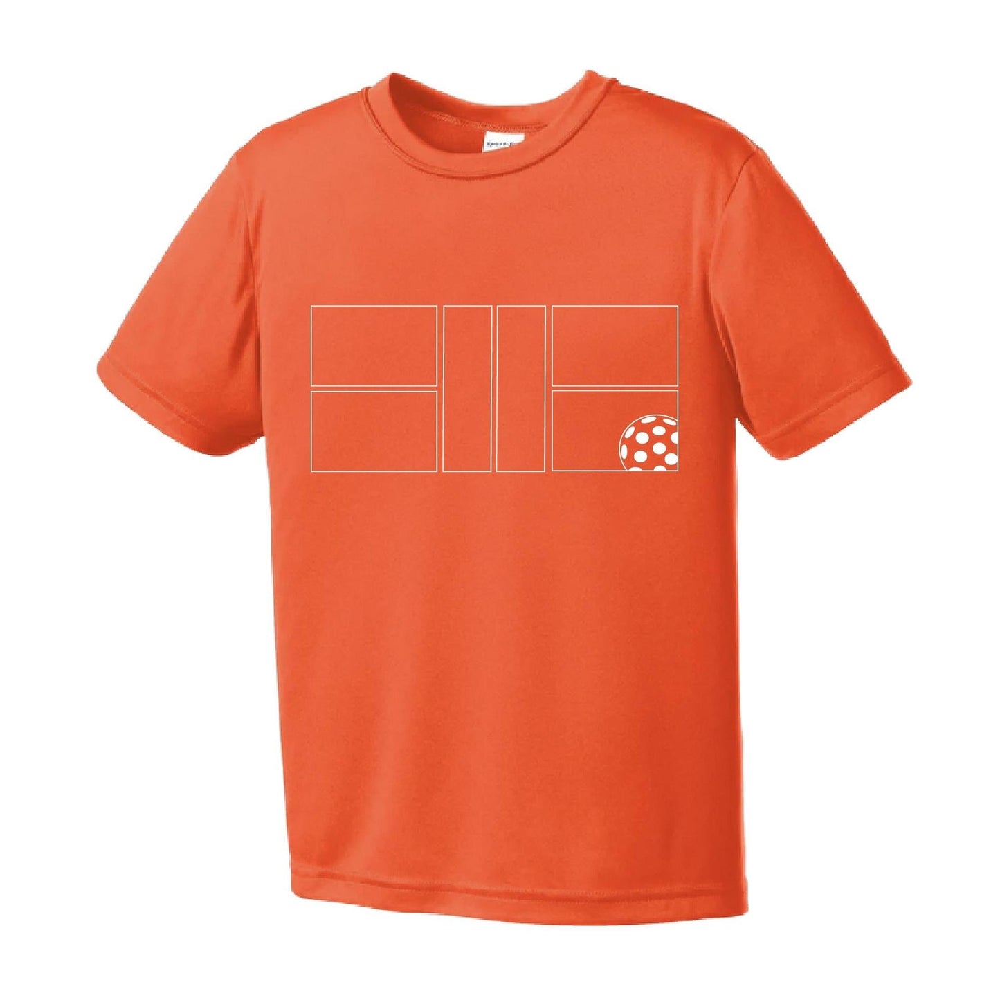 Pickleball Court (White) | Youth Short Sleeve Pickleball Performance T-Shirts | 100% Polyester