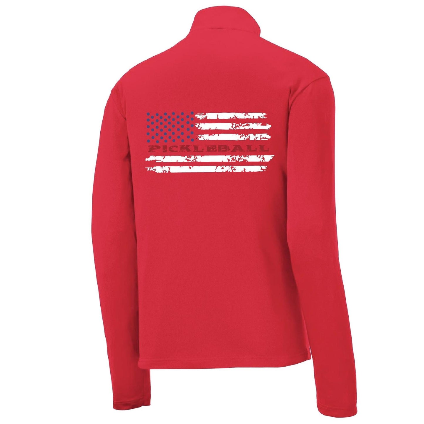 Pickleball Flag (Customizable) | Men's 1/4 Zip Long Sleeve Pullover Athletic Performance Shirt | 100% Polyester