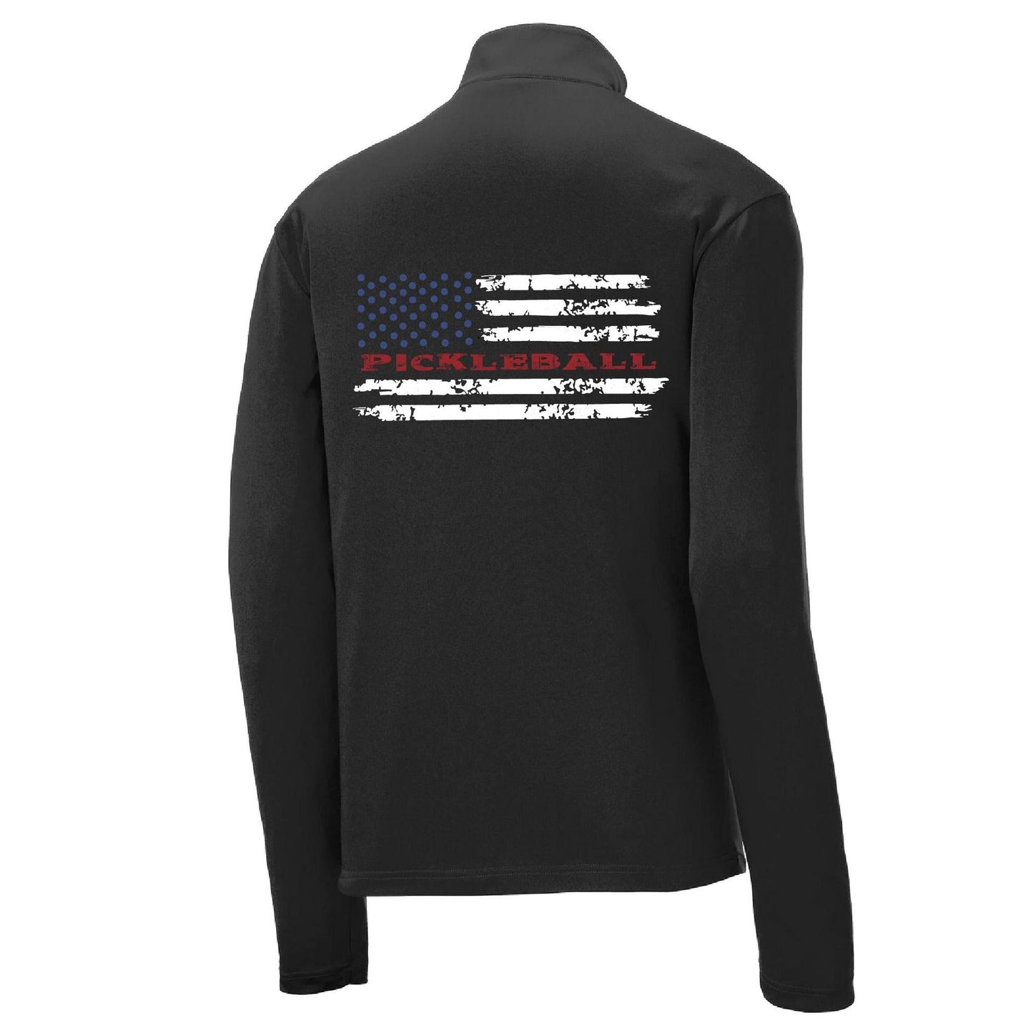 Pickleball Flag (Customizable) | Men's 1/4 Zip Long Sleeve Pullover Athletic Performance Shirt | 100% Polyester