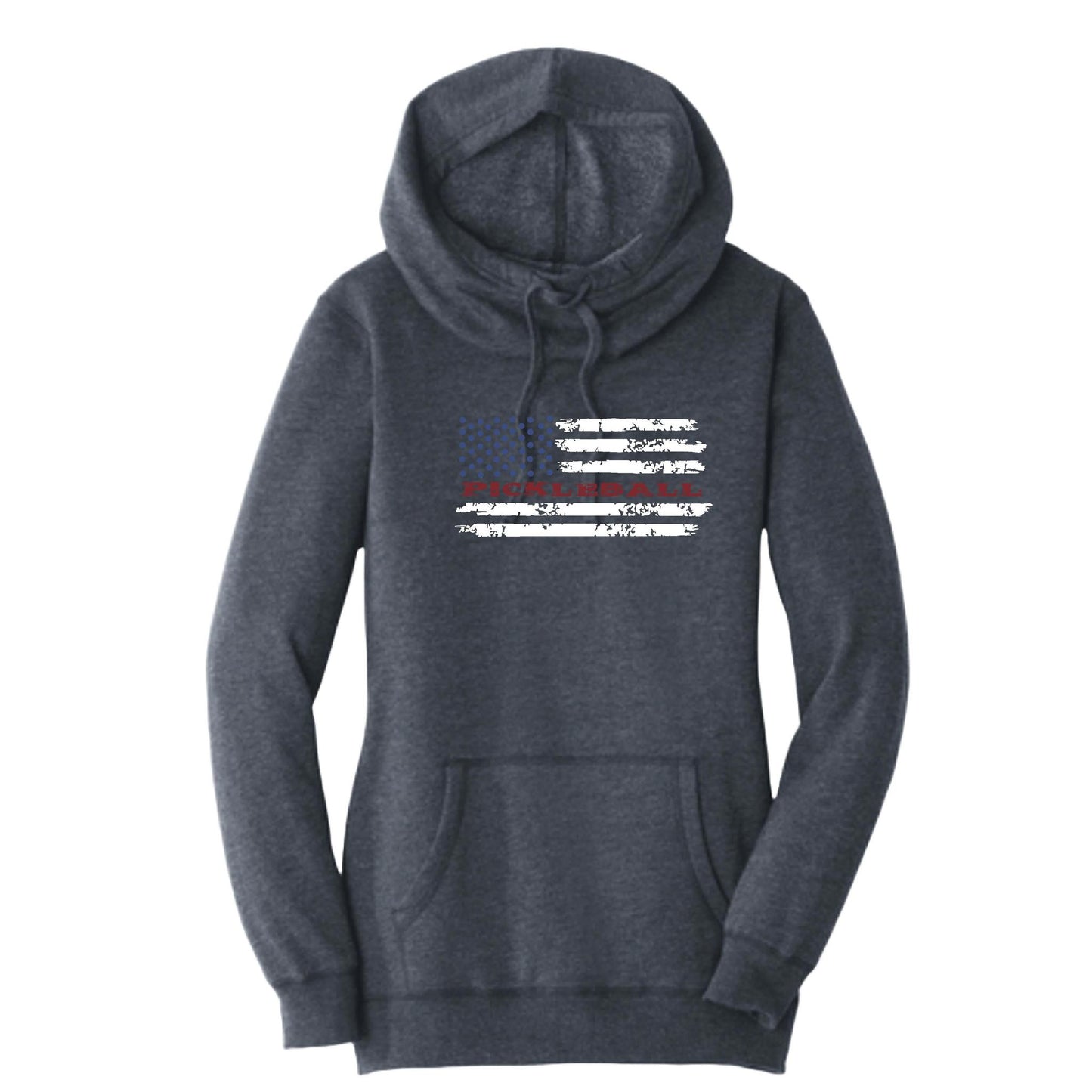Pickleball Flag (Customizable) | Women’s Cowl-Neck Hoodie Pickleball Sweatshirt | 55% Cotton 45% Poly Fleece