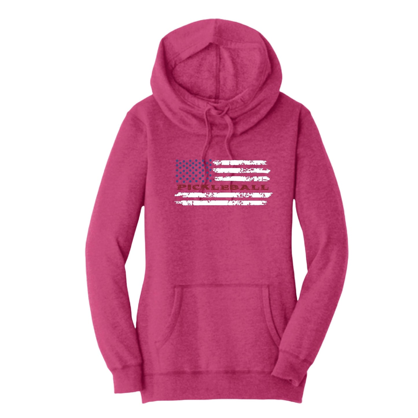 Pickleball Flag (Customizable) | Women’s Cowl-Neck Hoodie Pickleball Sweatshirt | 55% Cotton 45% Poly Fleece