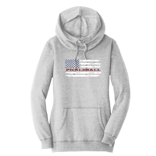 Pickleball Flag (Customizable) | Women’s Cowl-Neck Hoodie Pickleball Sweatshirt | 55% Cotton 45% Poly Fleece