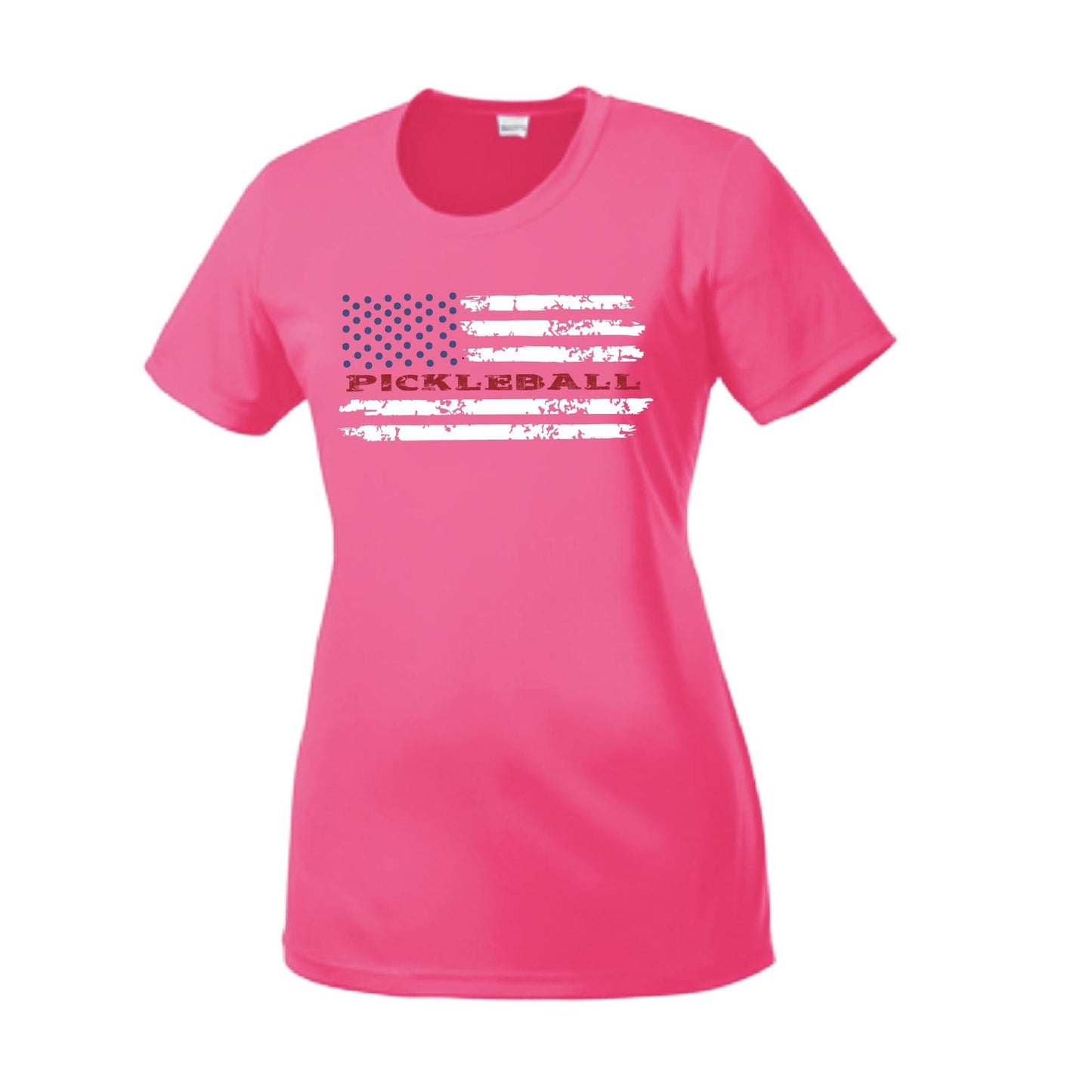 Pickleball Flag (Customizable) | Women’s Short Sleeve Crewneck Pickleball Performance T-Shirts | 100% Polyester