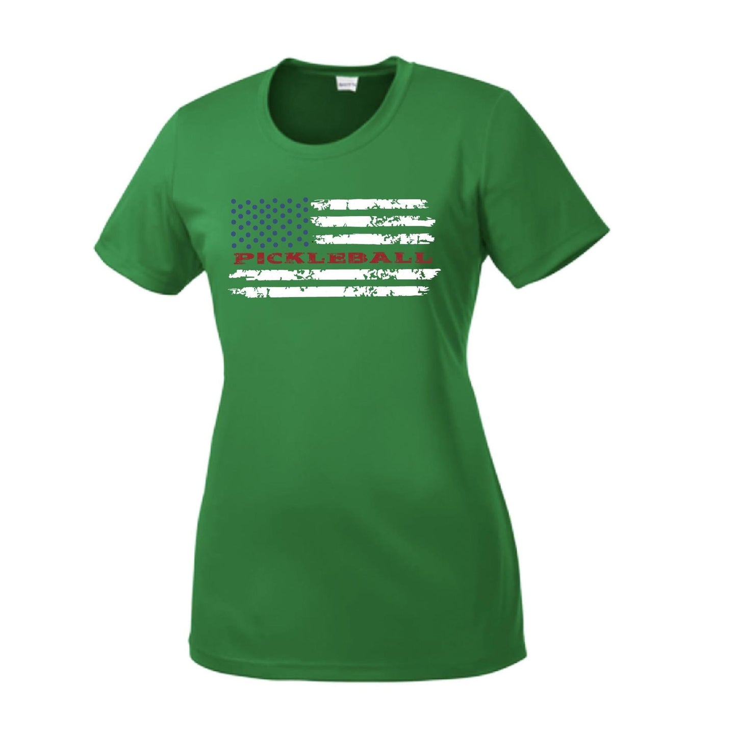 Pickleball Flag (Customizable) | Women’s Short Sleeve Crewneck Pickleball Performance T-Shirts | 100% Polyester