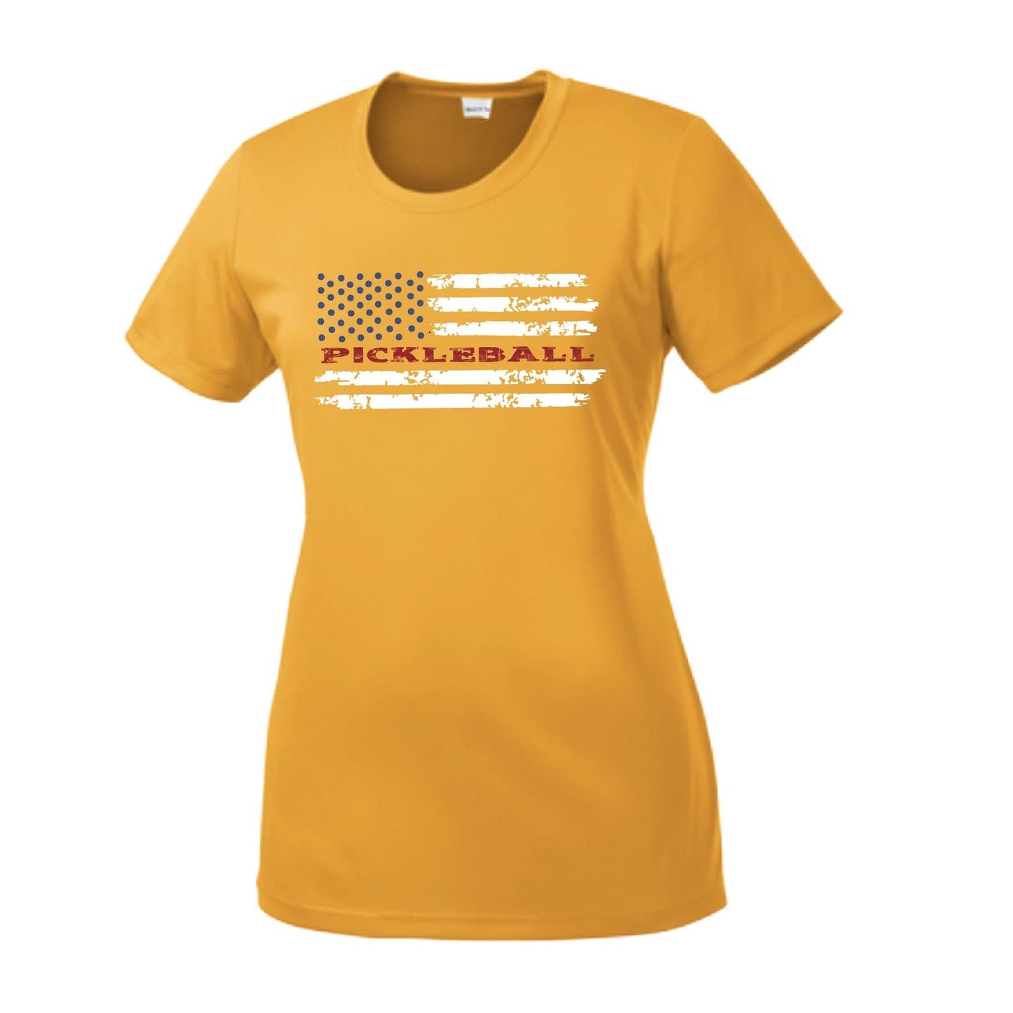 Pickleball Flag (Customizable) | Women’s Short Sleeve Crewneck Pickleball Performance T-Shirts | 100% Polyester