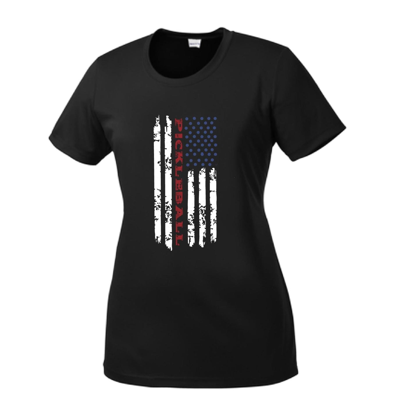 Pickleball Flag (Customizable) | Women’s Short Sleeve Crewneck Pickleball Performance T-Shirts | 100% Polyester