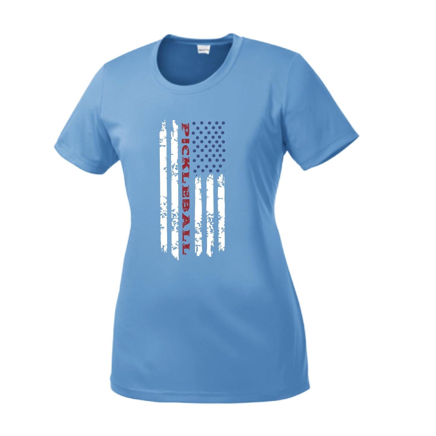 Pickleball Flag (Customizable) | Women’s Short Sleeve Crewneck Pickleball Performance T-Shirts | 100% Polyester