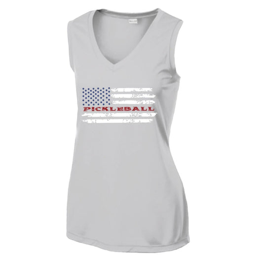 Pickleball Flag (Customizable) | Women’s Sleeveless Athletic Performance T-Shirt | 100% Polyester